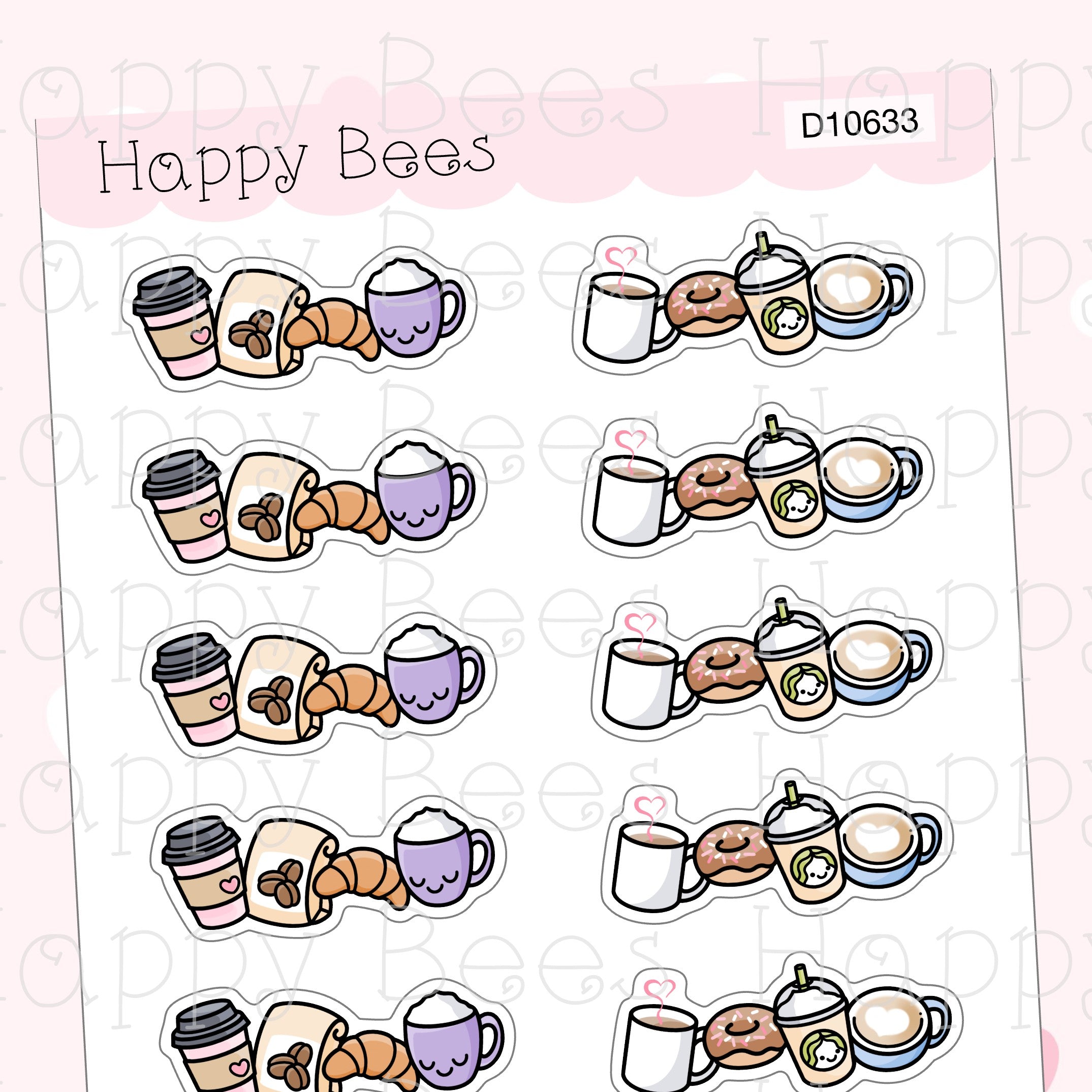 Coffee Doodle Headers - Cute Drinks Cafe Hobonichi Cousin Planner Stickers D10633