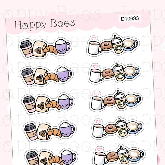 Coffee Doodle Headers - Cute Drinks Cafe Hobonichi Cousin Planner Stickers D10633