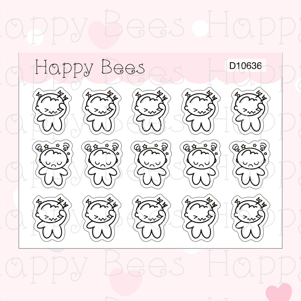 Headache Doodles - Cute Migraine Health Planner Stickers D10636
