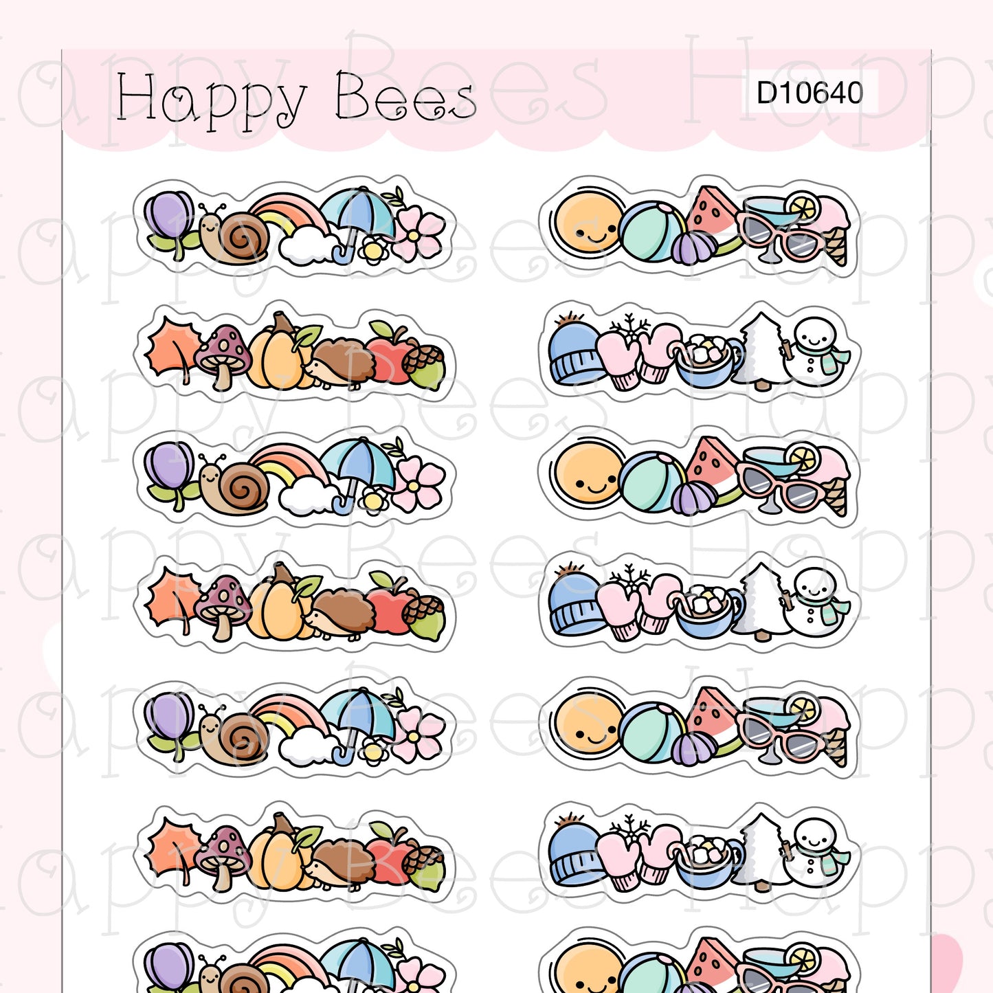 Seasonal Doodle Headers - Cute Hobonichi Cousin Planner Stickers D10640