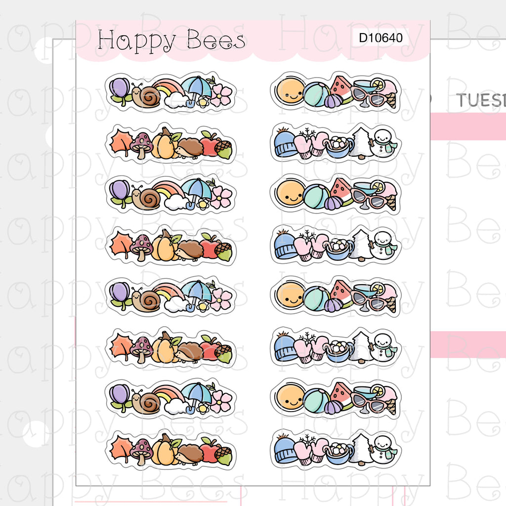 Seasonal Doodle Headers - Cute Hobonichi Cousin Planner Stickers D10640