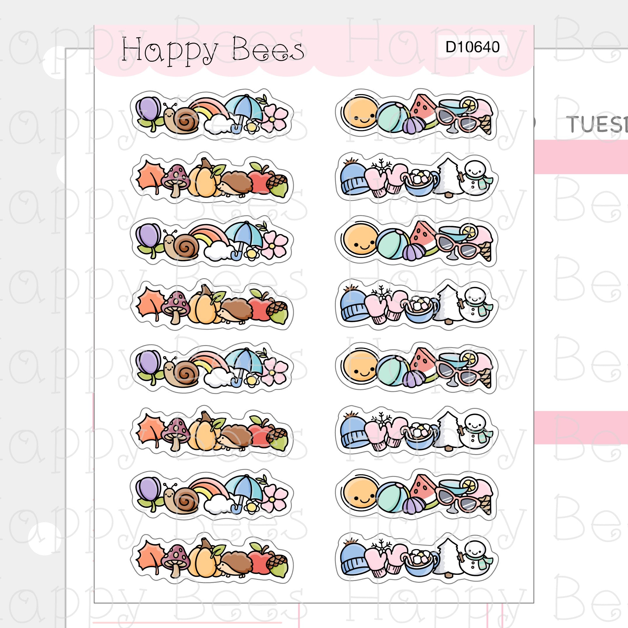 Seasonal Doodle Headers - Cute Hobonichi Cousin Planner Stickers D10640