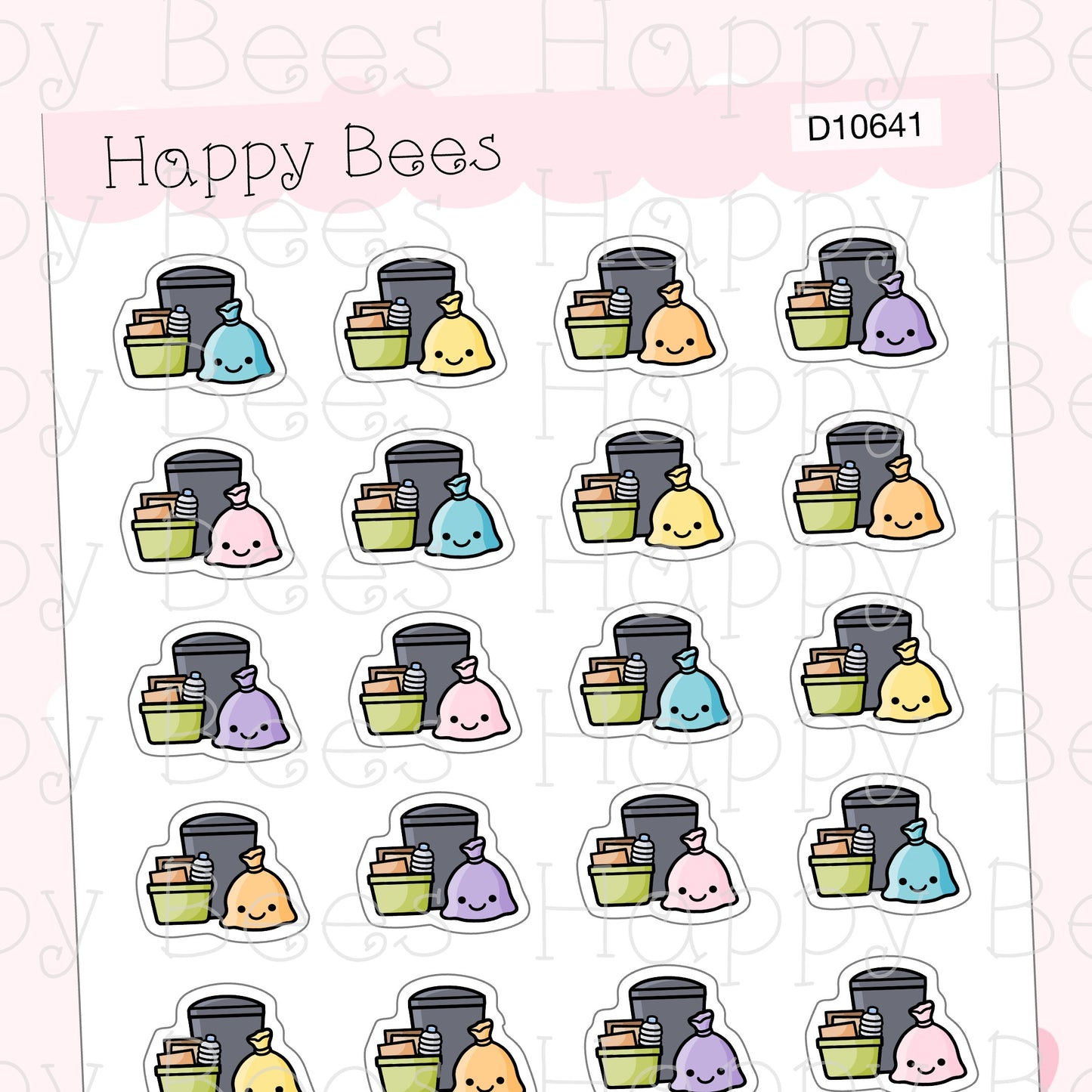 Garbage Day Doodles - Cute Chores Household Planner Stickers D10641