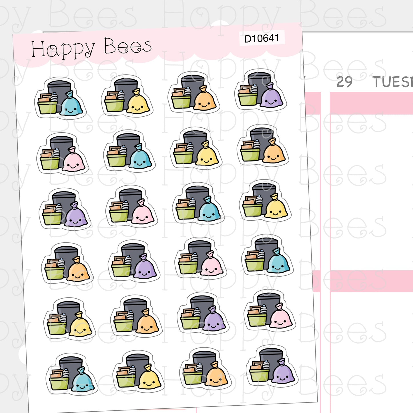 Garbage Day Doodles - Cute Chores Household Planner Stickers D10641