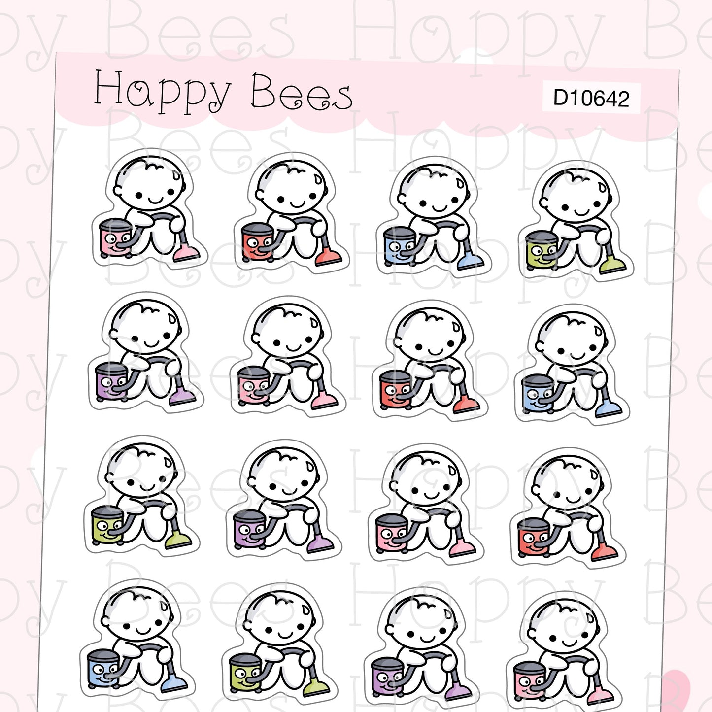 Vacuuming Doodles - Cute Chores Household Planner Stickers D10642
