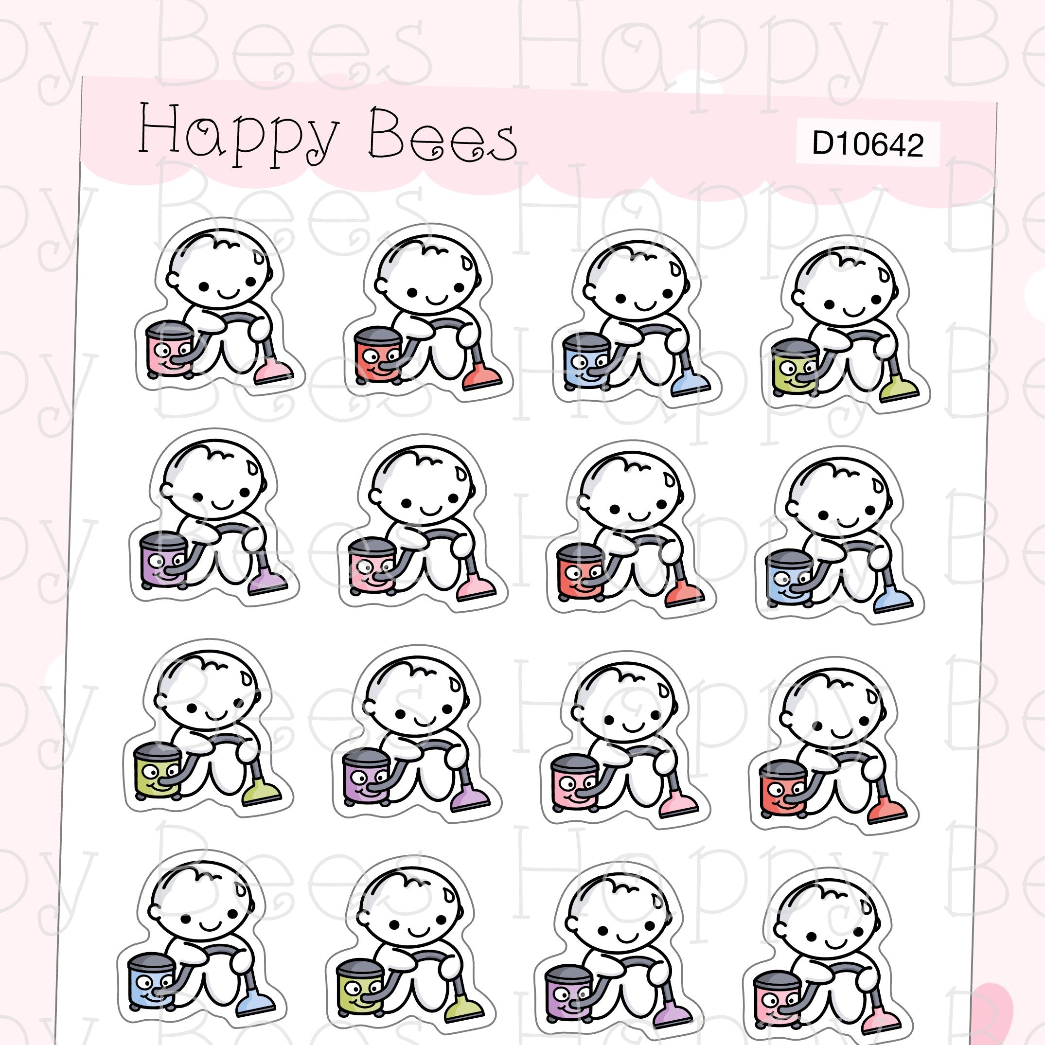 Vacuuming Doodles - Cute Chores Household Planner Stickers D10642