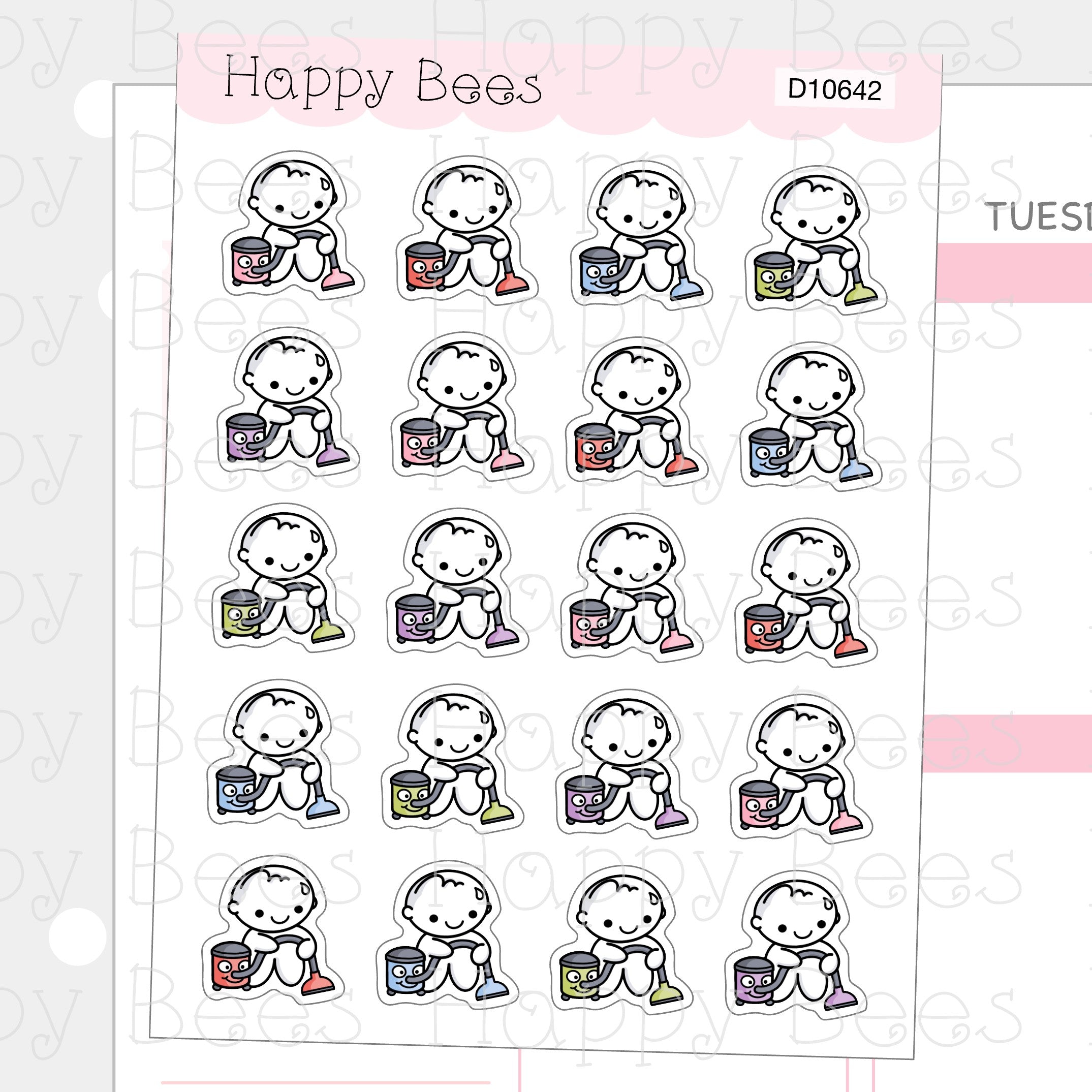 Vacuuming Doodles - Cute Chores Household Planner Stickers D10642