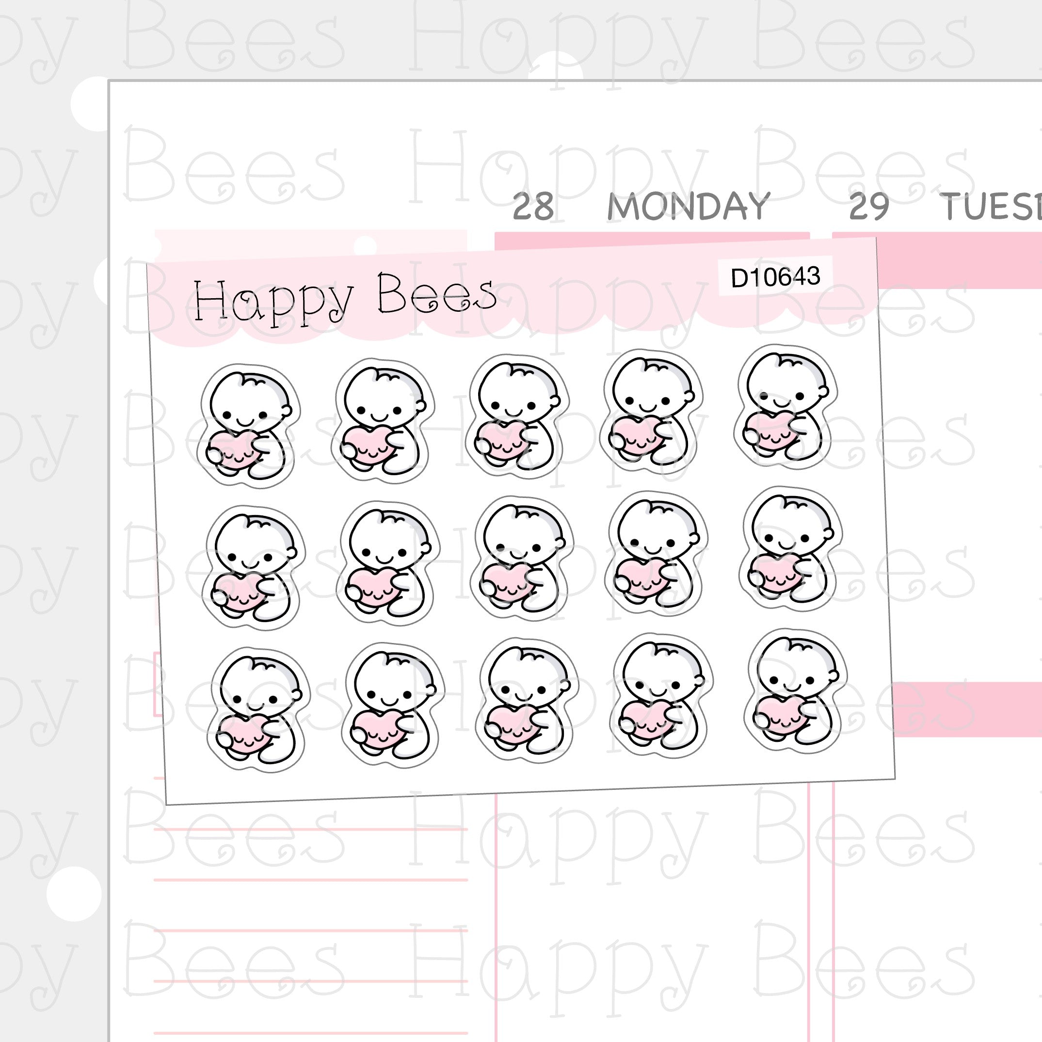 Happy Moment Doodles - Cute Heart Planner Stickers D10643