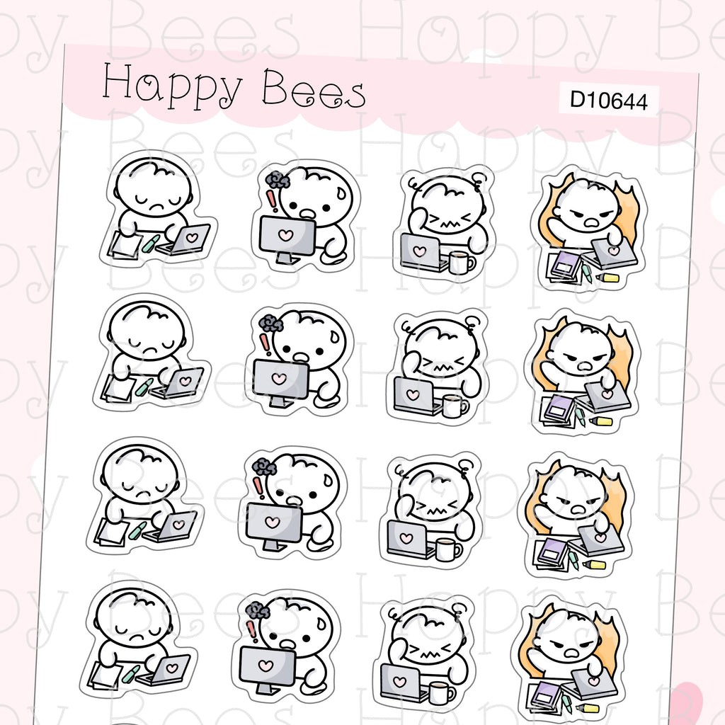 Stress & Overworked Doodles - Cute Work Planner Stickers D10644
