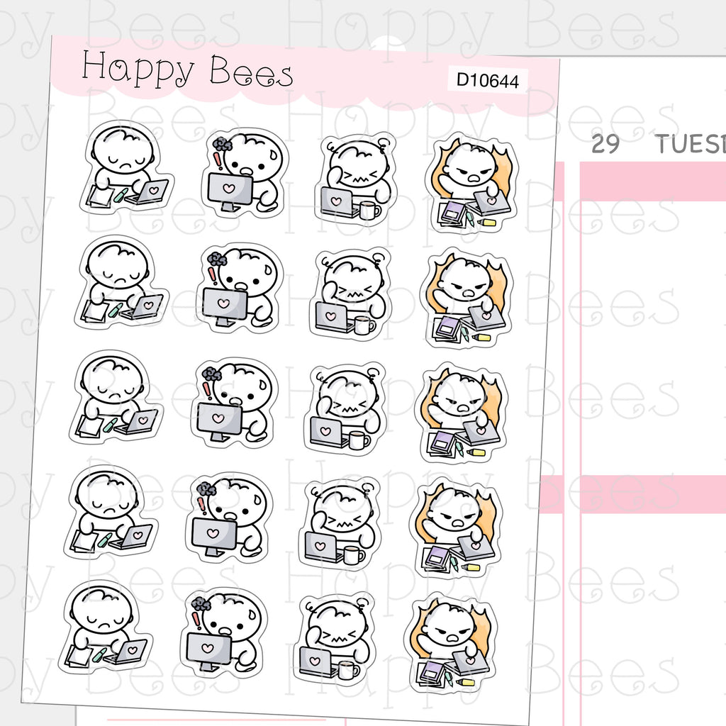 Stress & Overworked Doodles - Cute Work Planner Stickers D10644