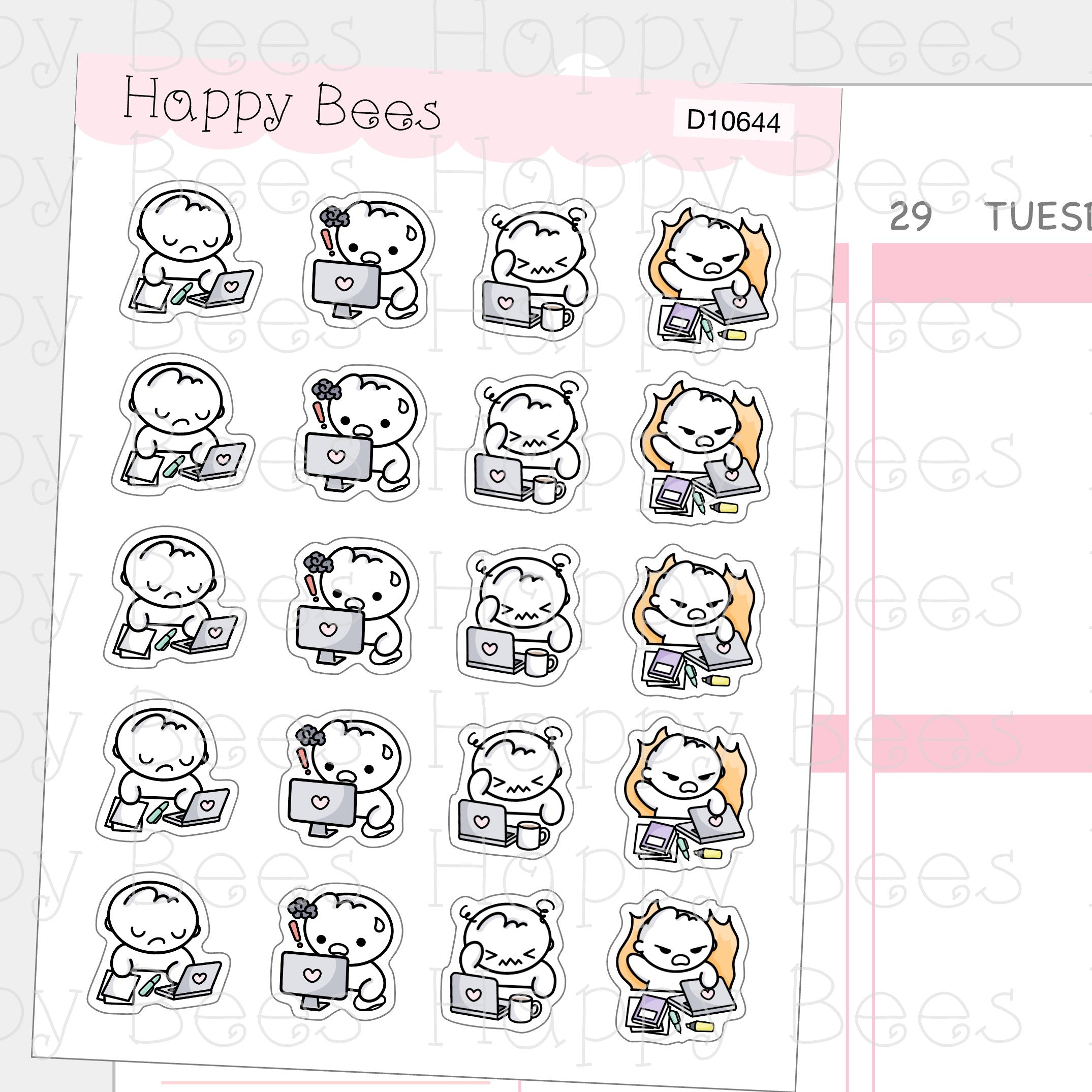 Stress & Overworked Doodles - Cute Work Planner Stickers D10644