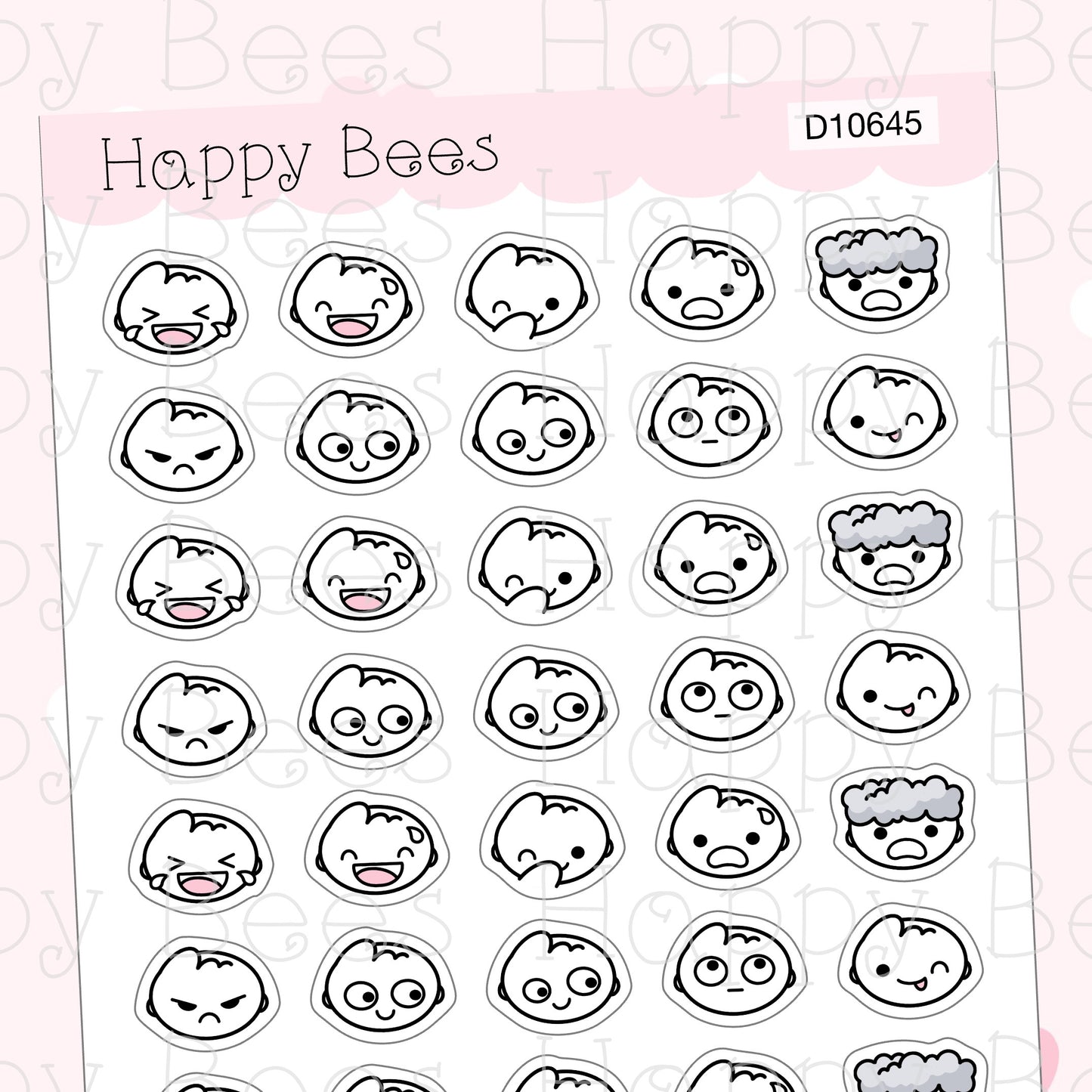 Mood Doodles Vol. 3 - Cute Emotions Head Planner Stickers D10645