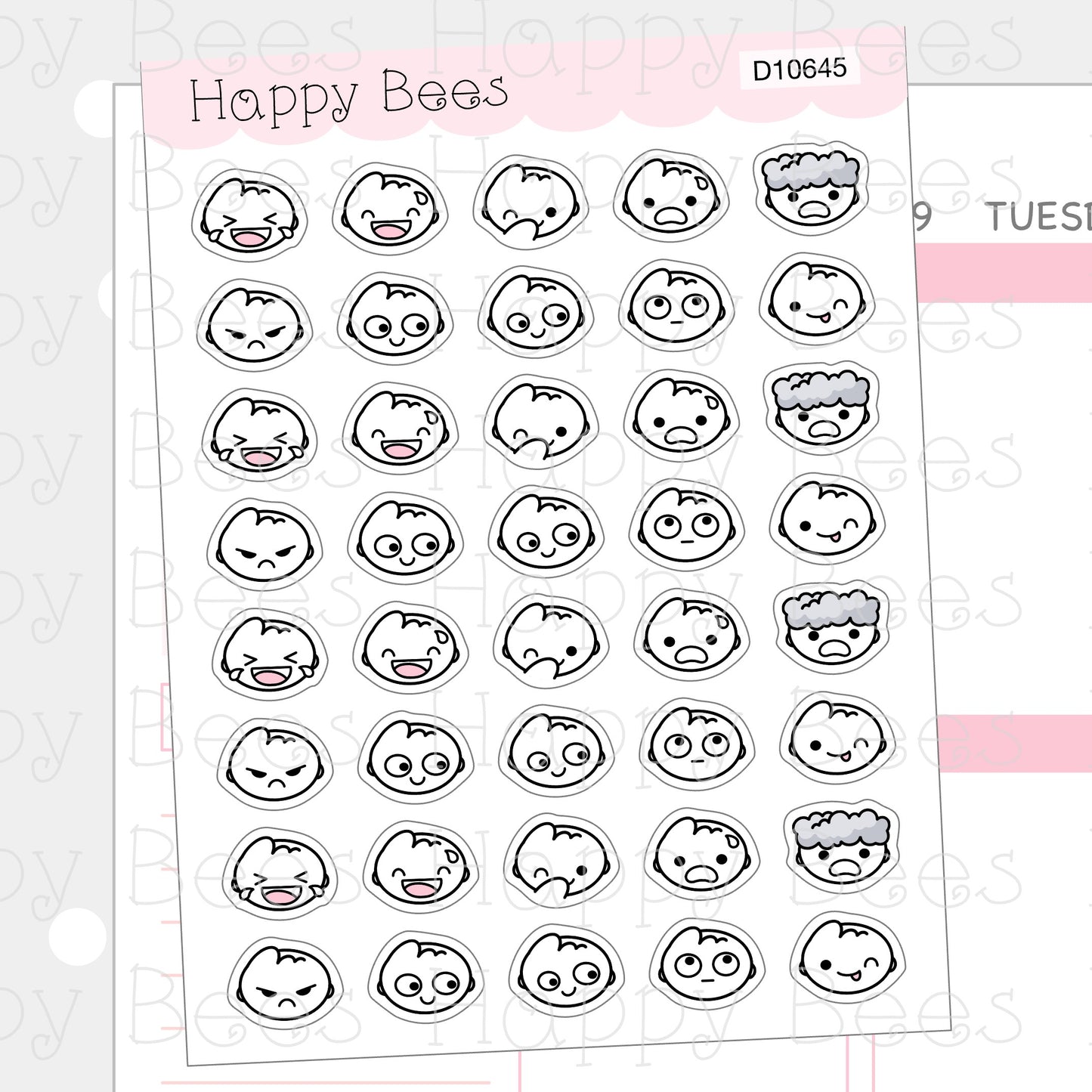 Mood Doodles Vol. 3 - Cute Emotions Head Planner Stickers D10645