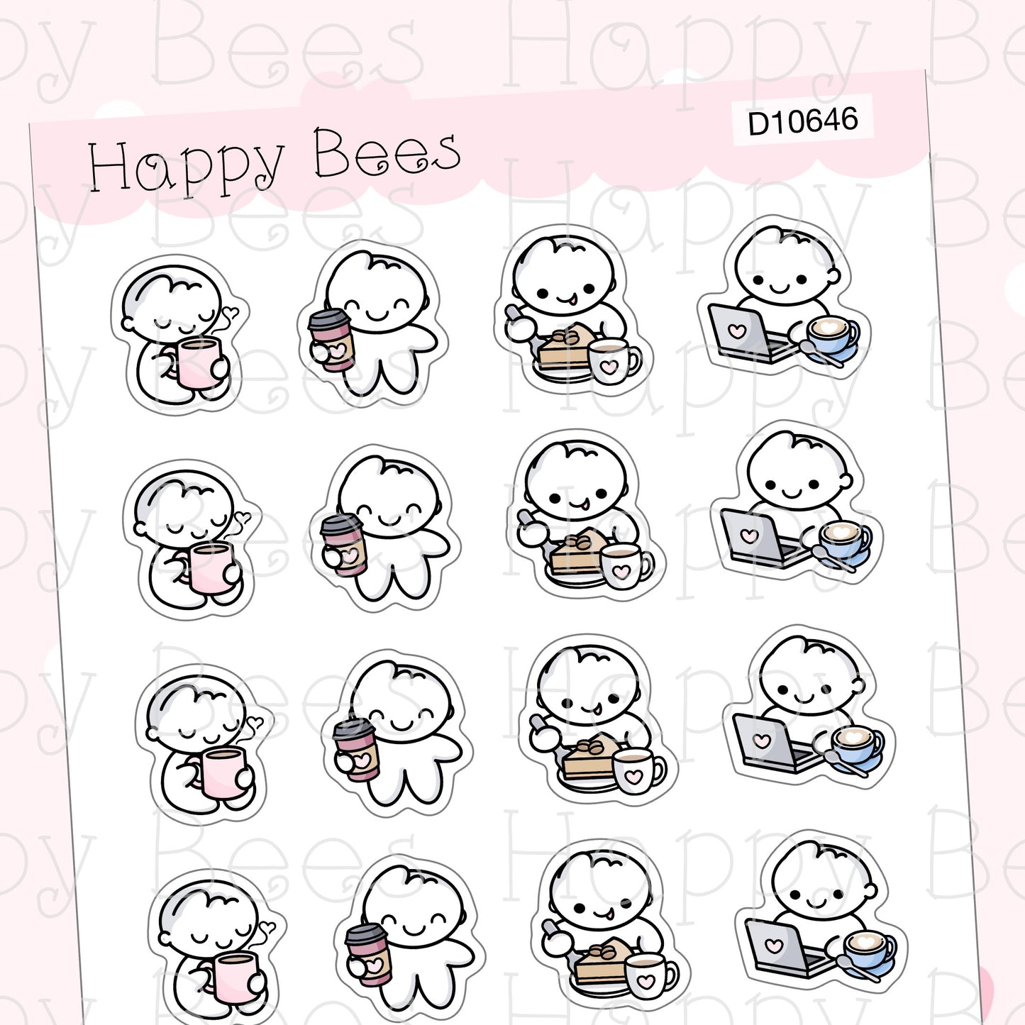 Coffee Lovers Doodles - Cute Cafe Drinks Planner Stickers D10646