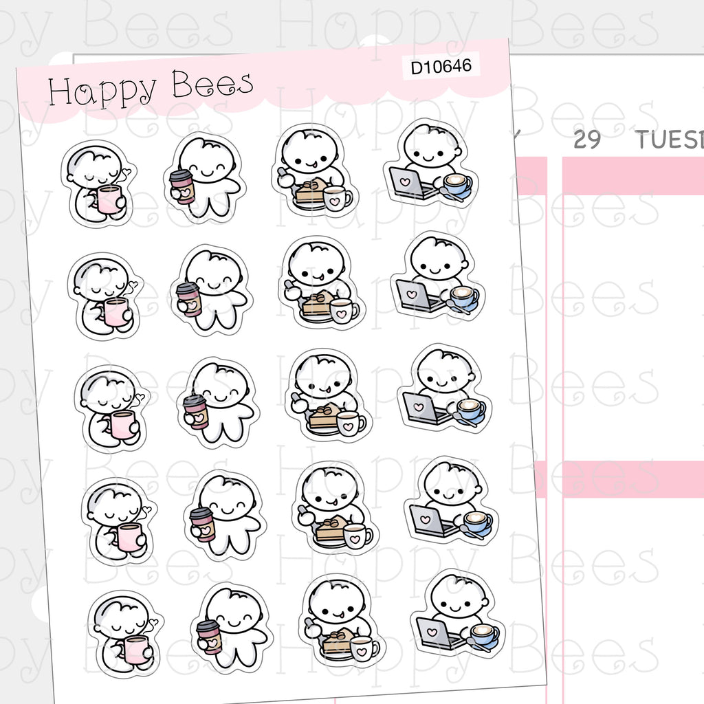 Coffee Lovers Doodles - Cute Cafe Drinks Planner Stickers D10646