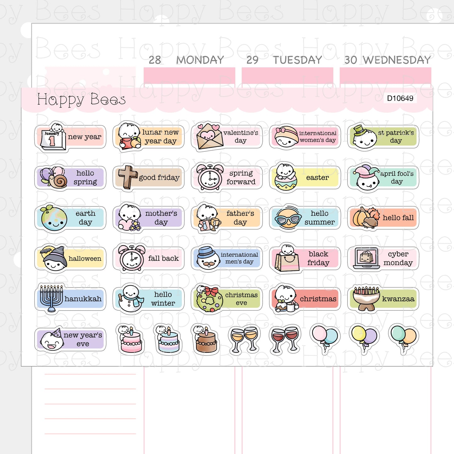 General Holidays - Cute Functional Doodles Planner Stickers D10649