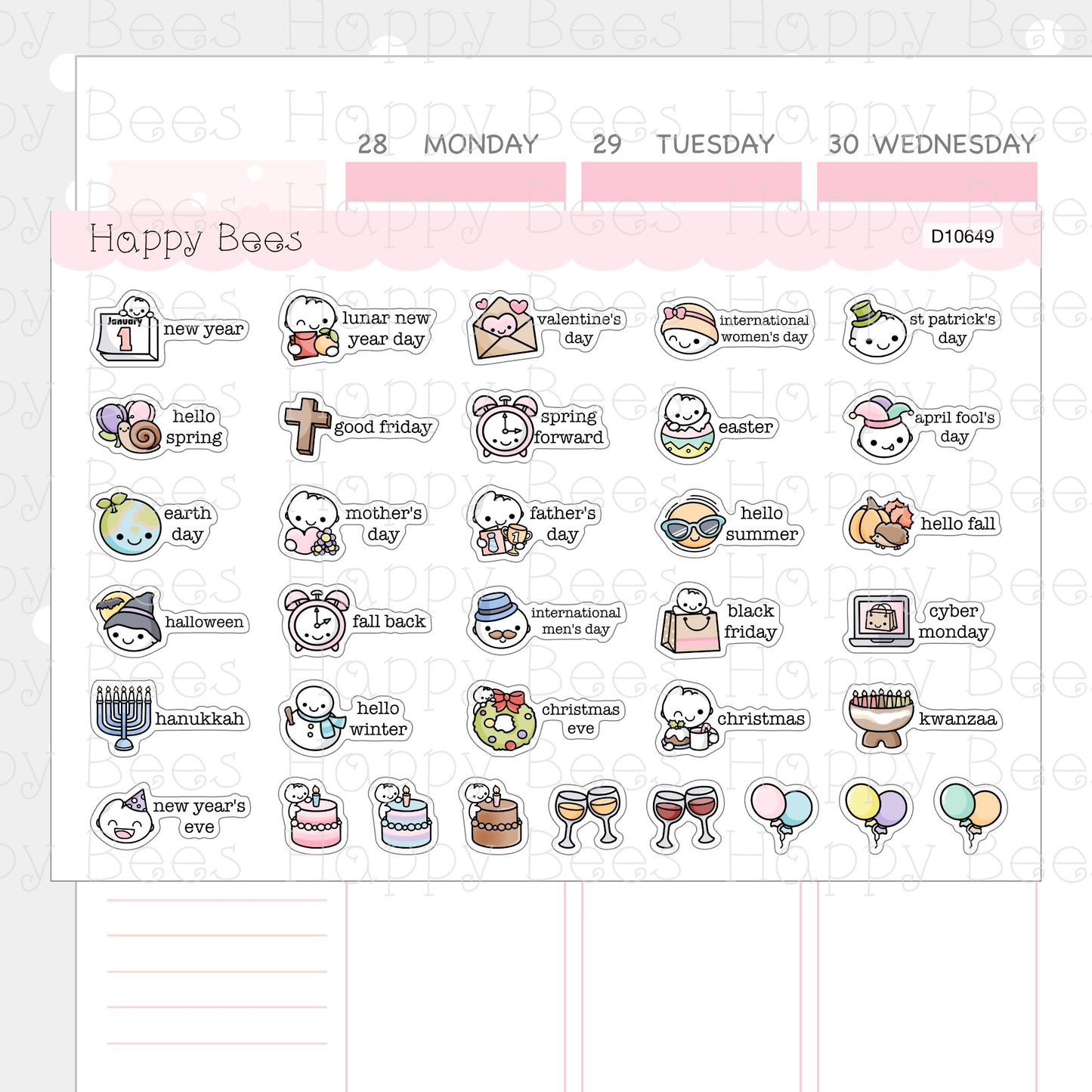 General Holidays - Cute Functional Doodles Planner Stickers D10649