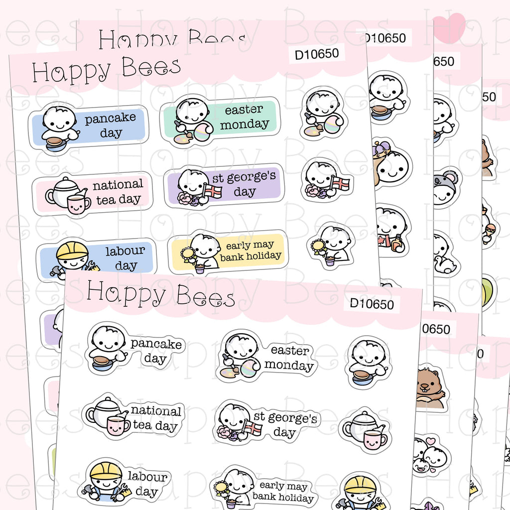 Supplemental Holidays - UK US Australia Canada Cute Functional Planner Stickers D10650