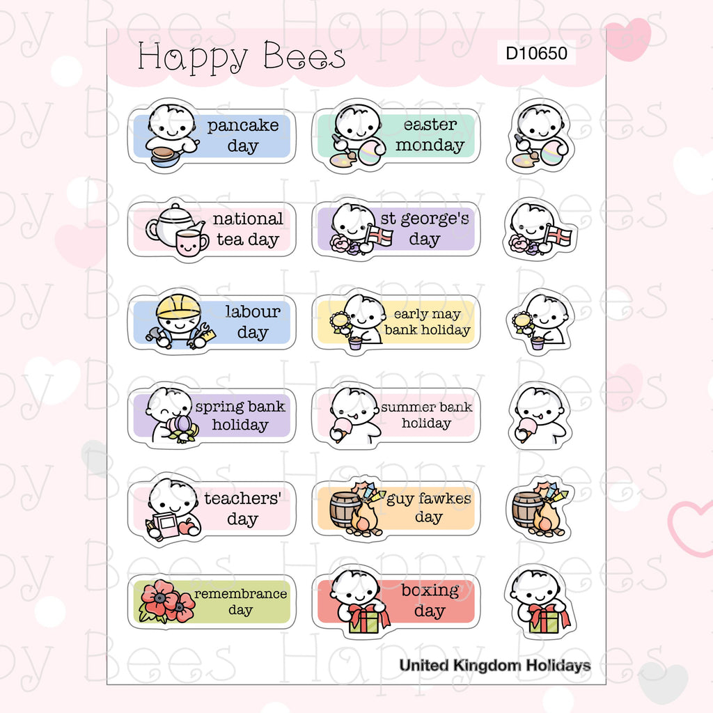 Supplemental Holidays - UK US Australia Canada Cute Functional Planner Stickers D10650