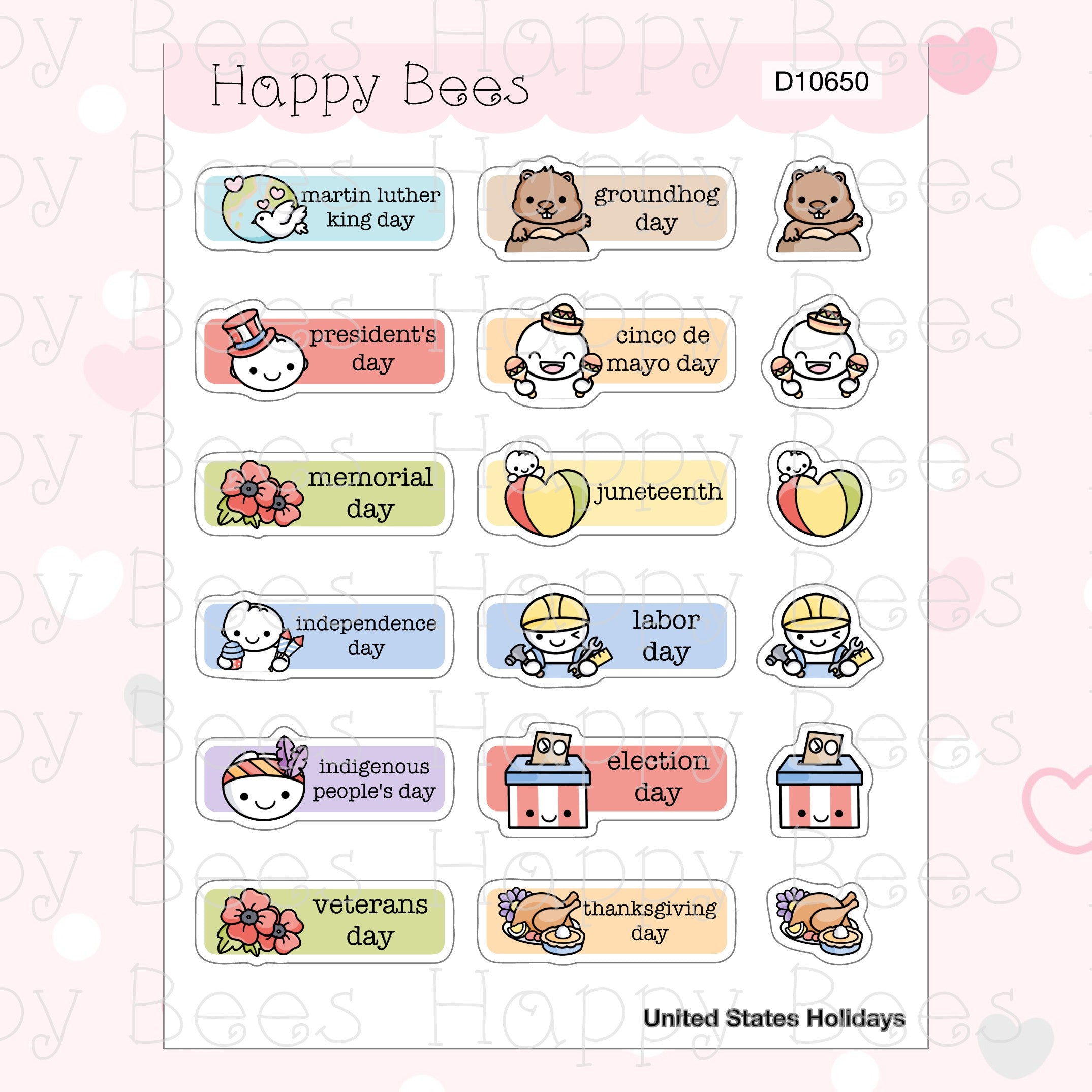 Supplemental Holidays - UK US Australia Canada Cute Functional Planner Stickers D10650