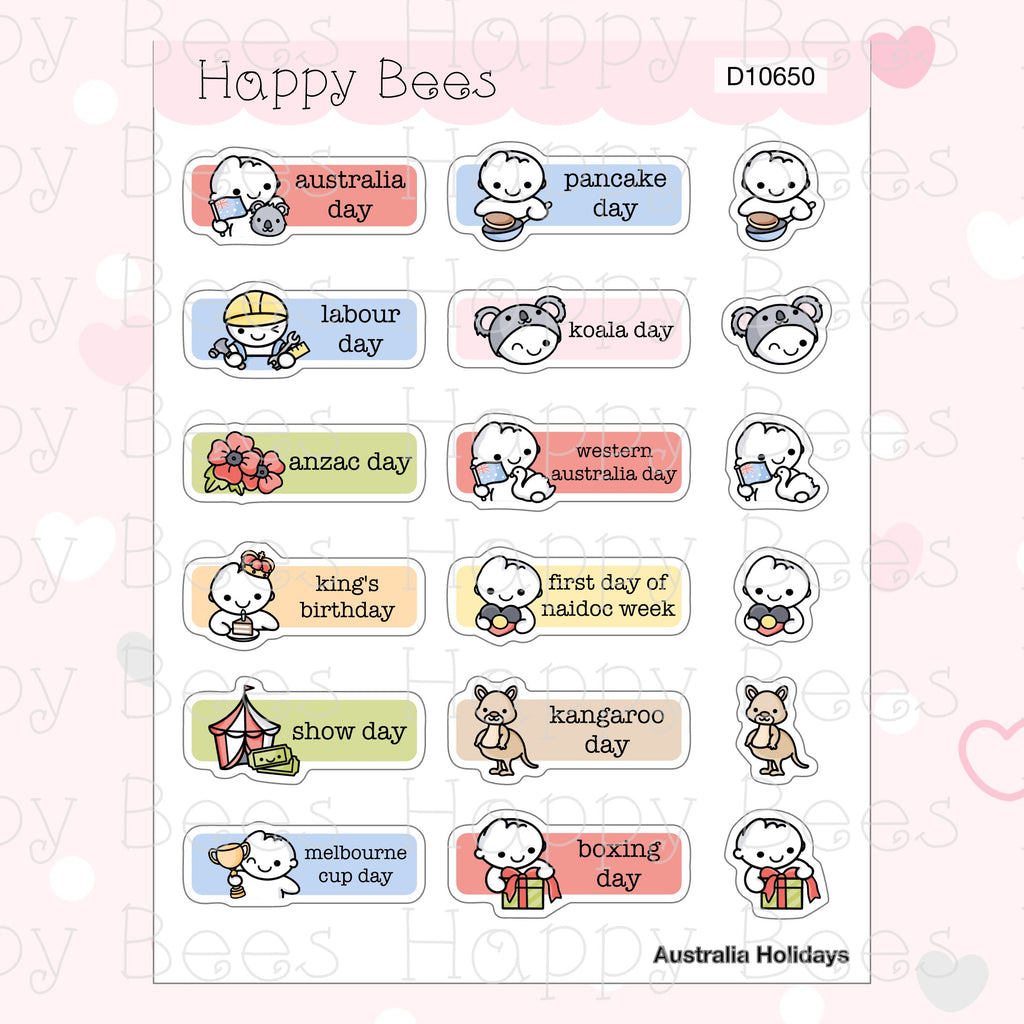 Supplemental Holidays - UK US Australia Canada Cute Functional Planner Stickers D10650