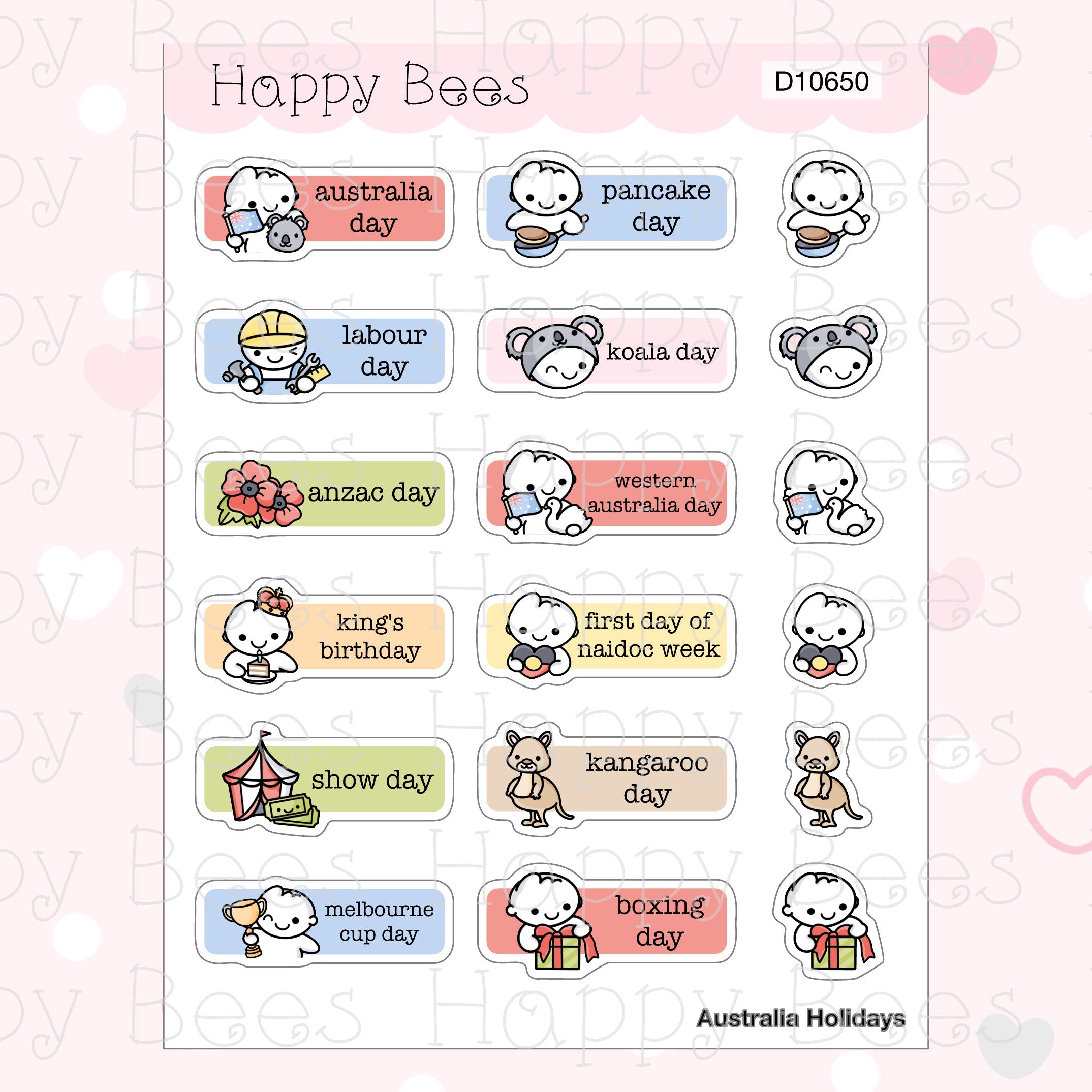 Supplemental Holidays - UK US Australia Canada Cute Functional Planner Stickers D10650