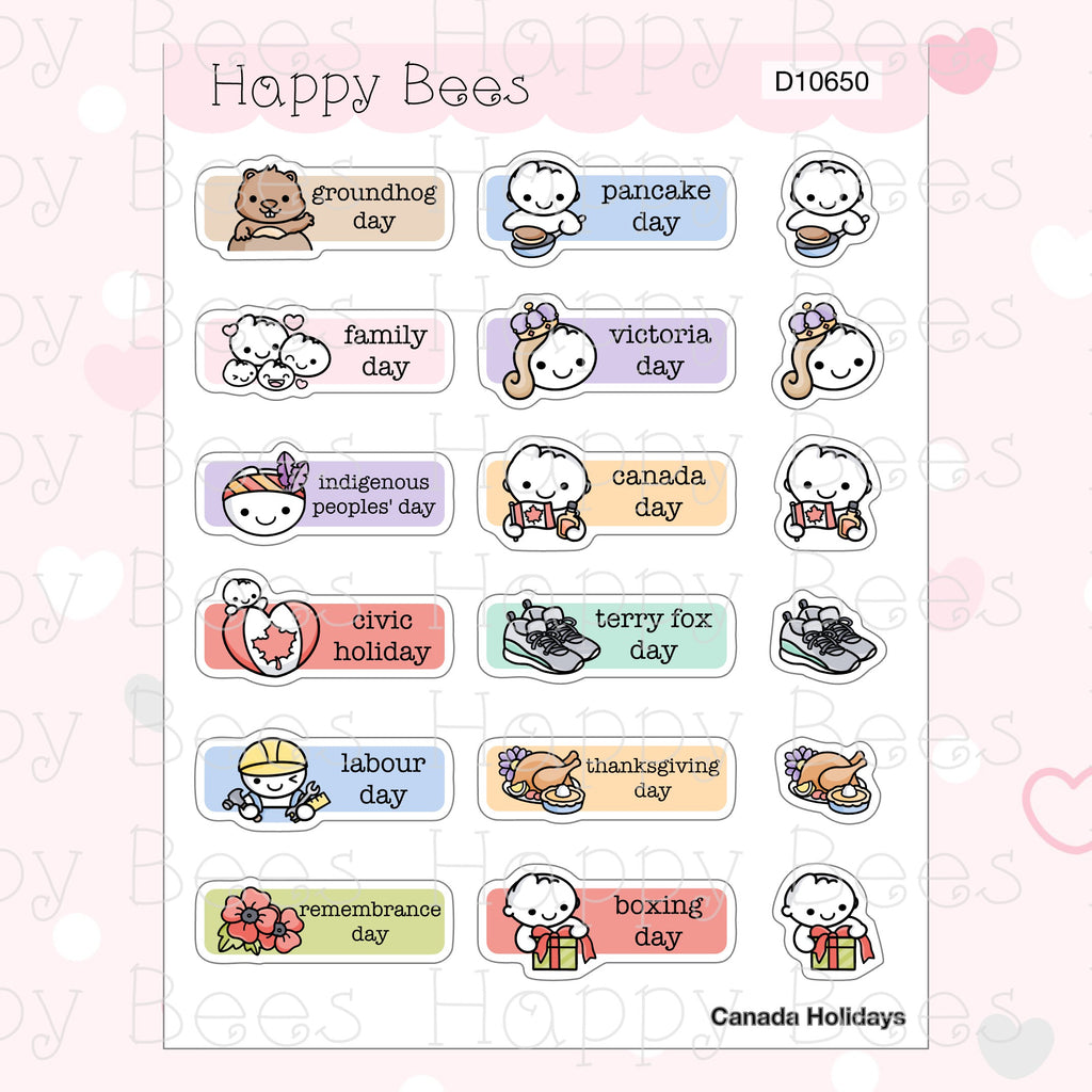 Supplemental Holidays - UK US Australia Canada Cute Functional Planner Stickers D10650