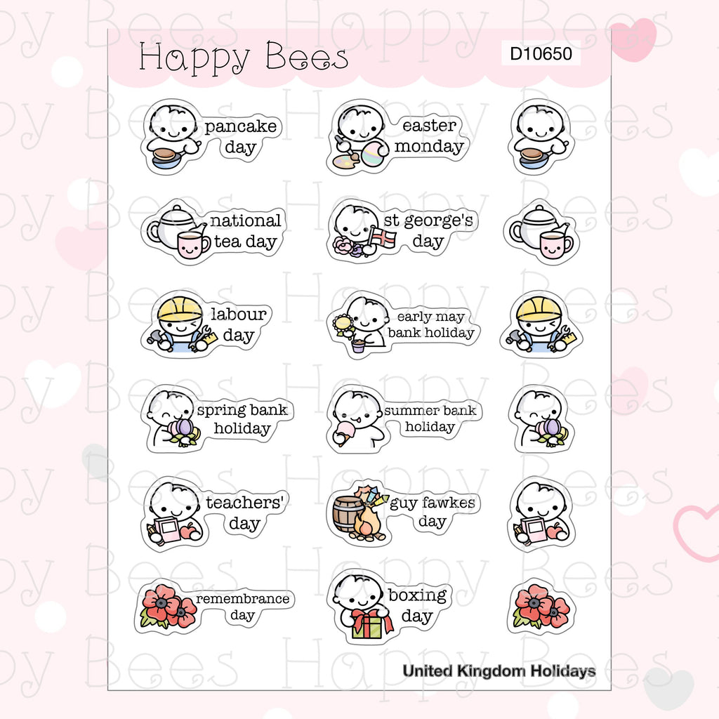 Supplemental Holidays - UK US Australia Canada Cute Functional Planner Stickers D10650