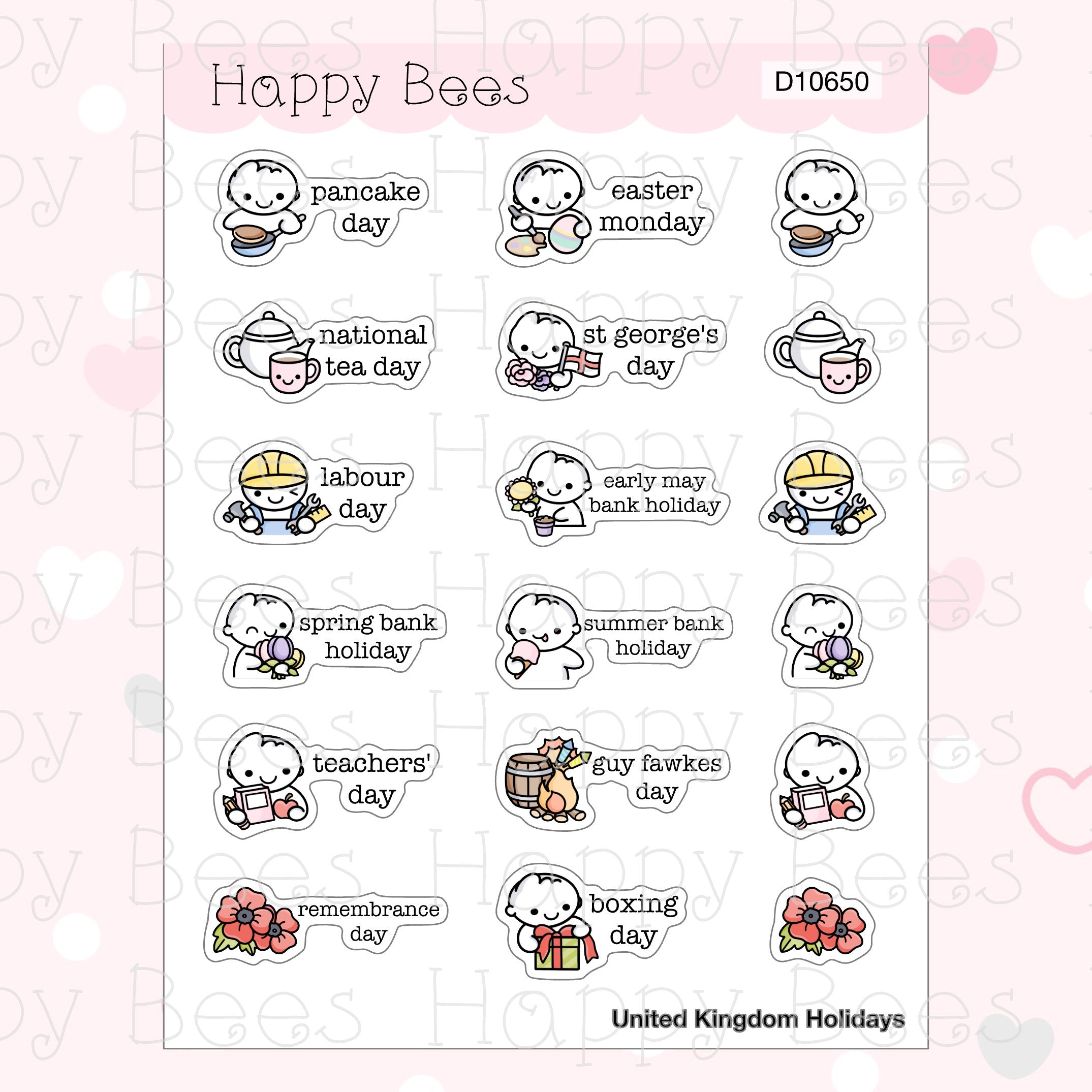 Supplemental Holidays - UK US Australia Canada Cute Functional Planner Stickers D10650