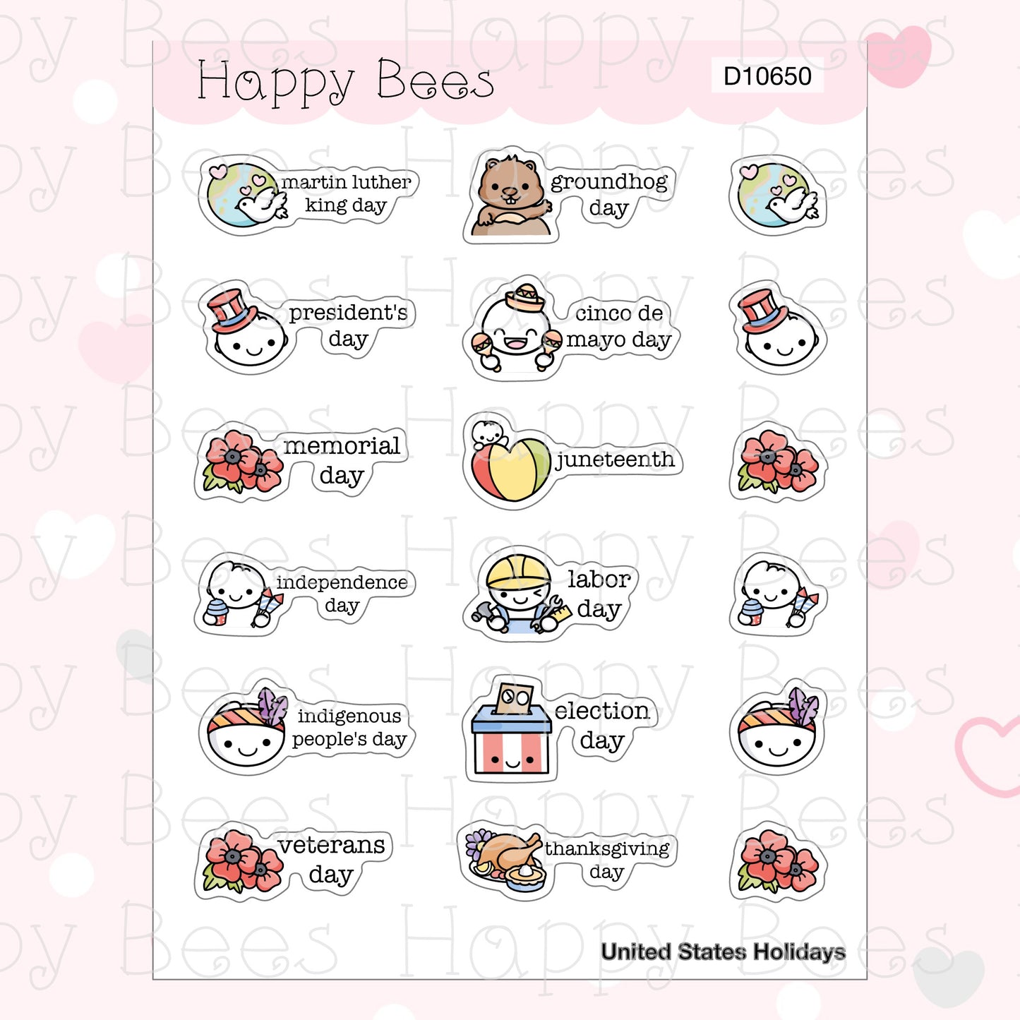 Supplemental Holidays - UK US Australia Canada Cute Functional Planner Stickers D10650