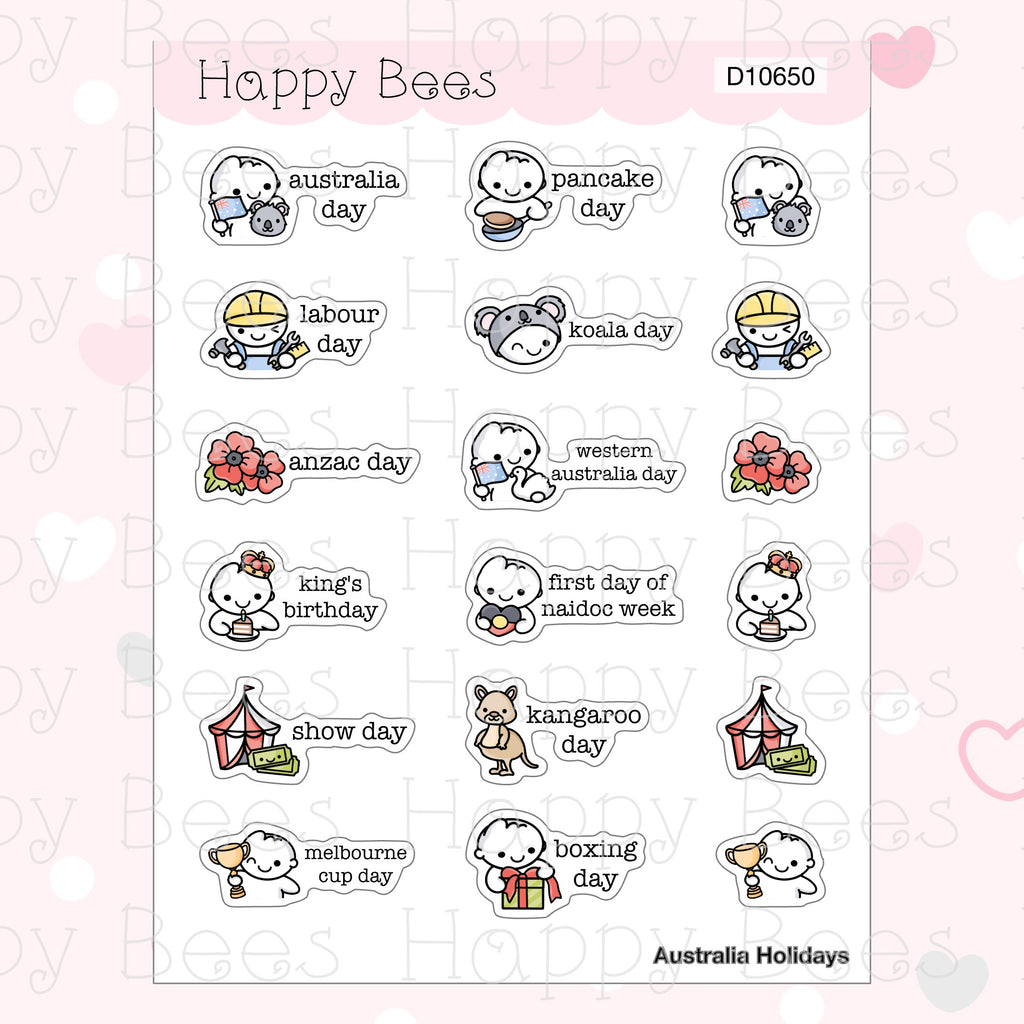 Supplemental Holidays - UK US Australia Canada Cute Functional Planner Stickers D10650