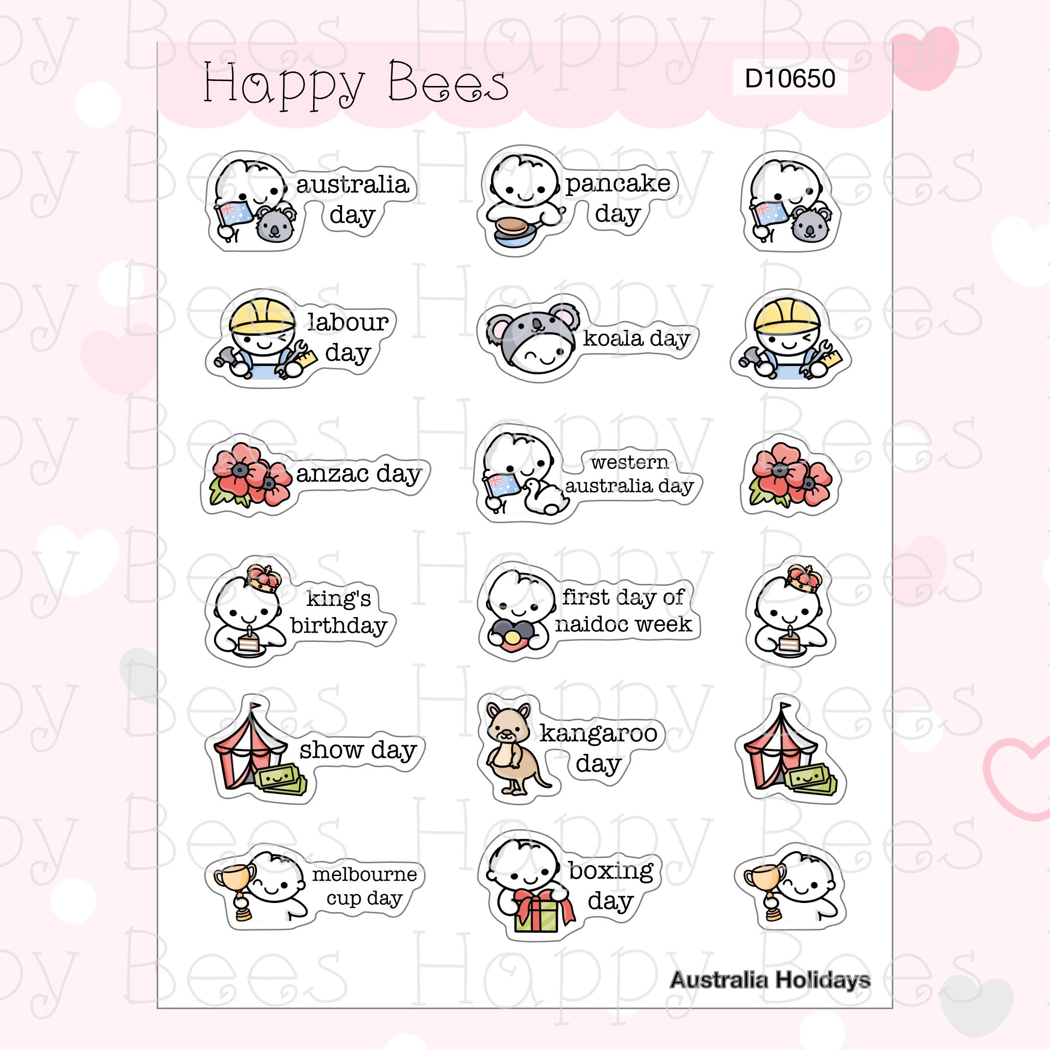 Supplemental Holidays - UK US Australia Canada Cute Functional Planner Stickers D10650