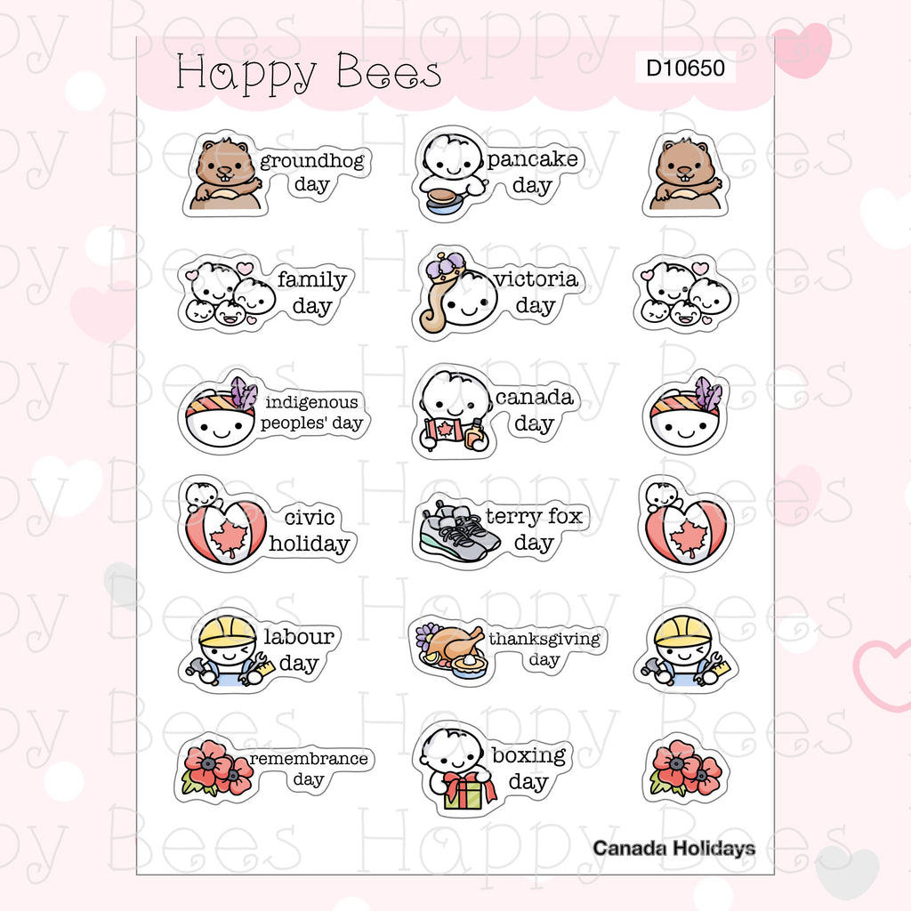 Supplemental Holidays - UK US Australia Canada Cute Functional Planner Stickers D10650