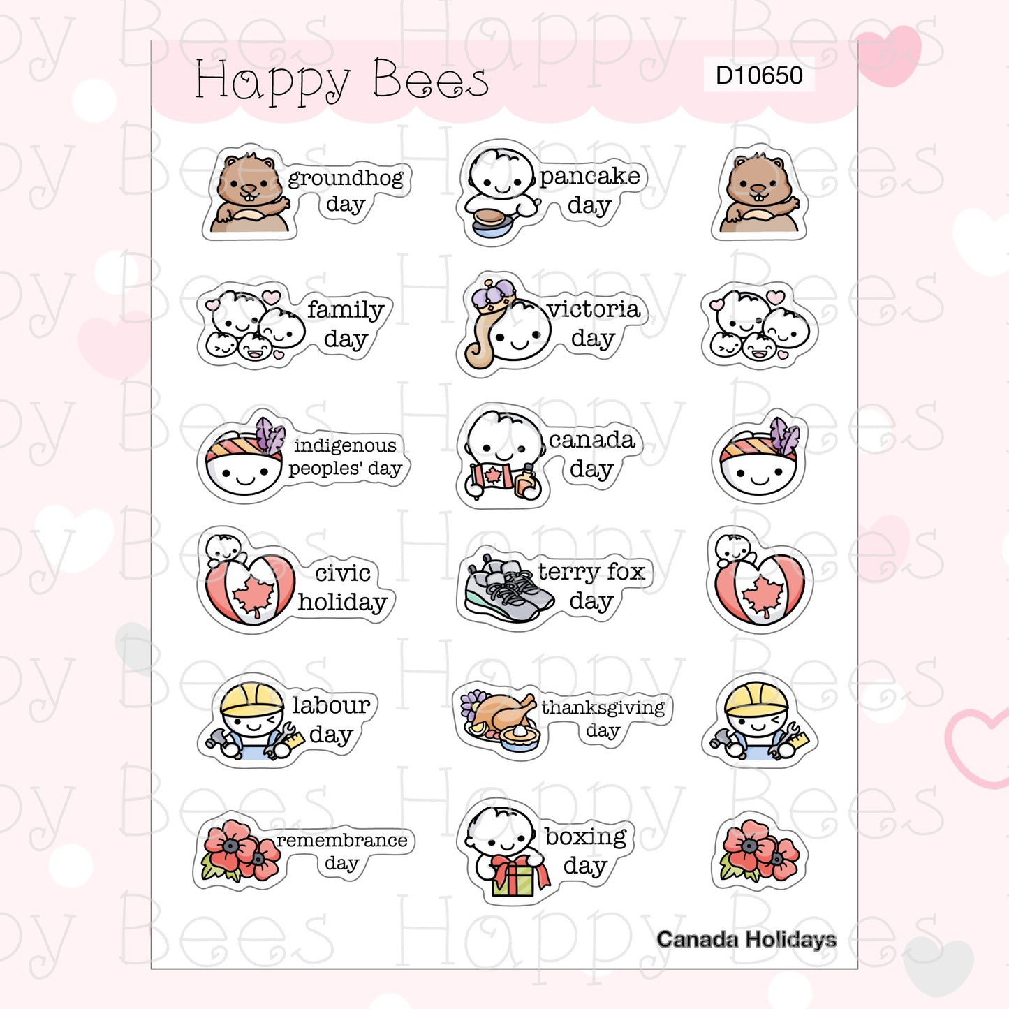 Supplemental Holidays - UK US Australia Canada Cute Functional Planner Stickers D10650
