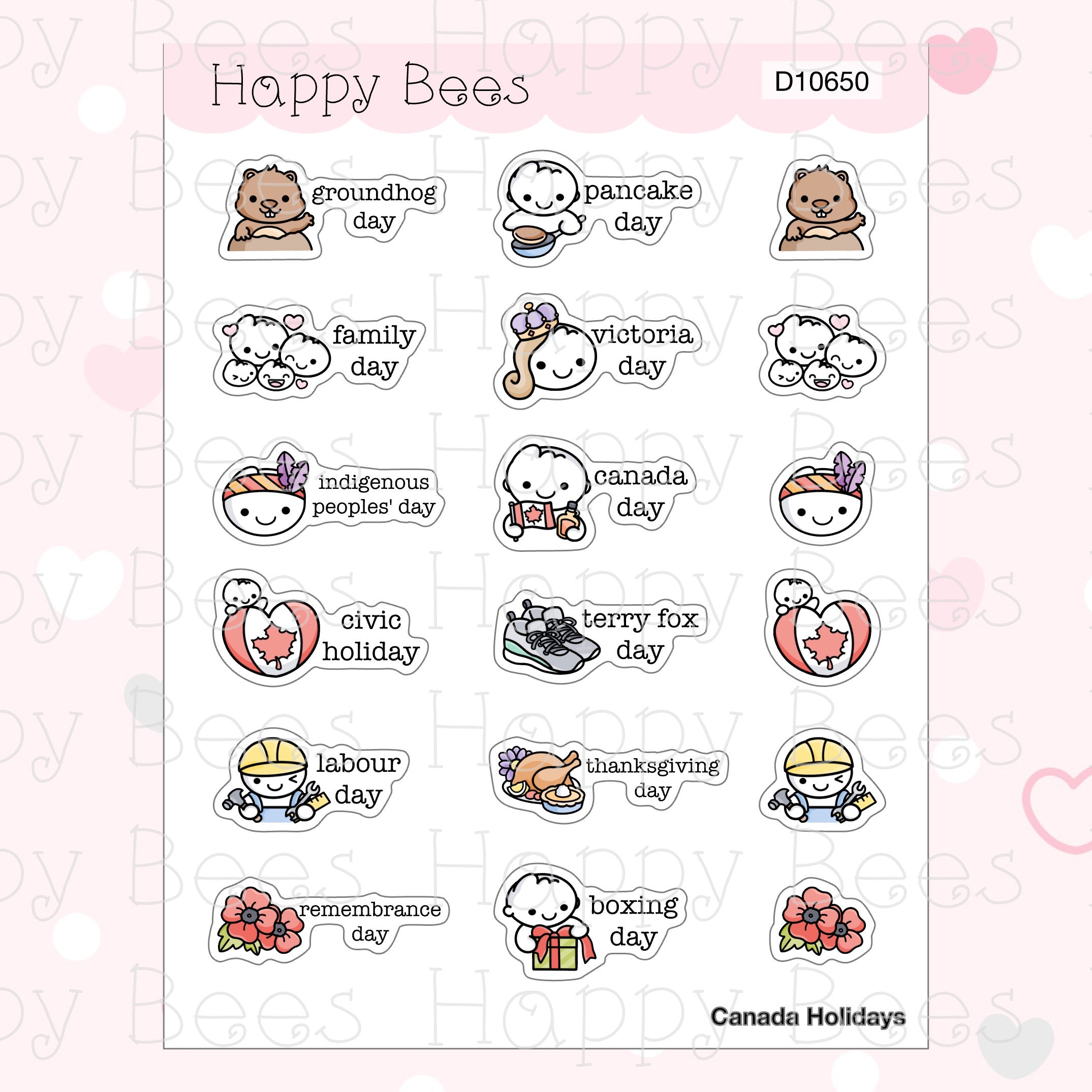 Supplemental Holidays - UK US Australia Canada Cute Functional Planner Stickers D10650