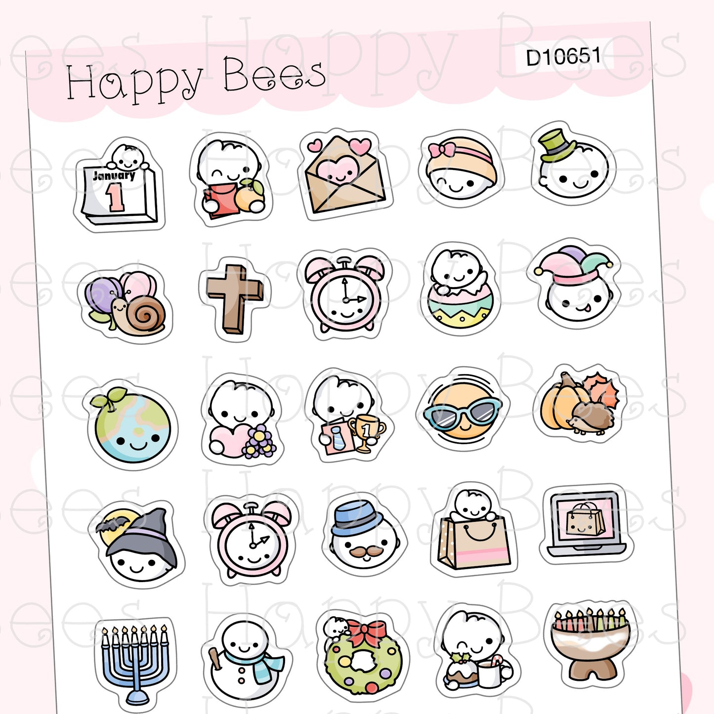 Holiday Icons - Cute Doodles Functional Planner Stickers D10651