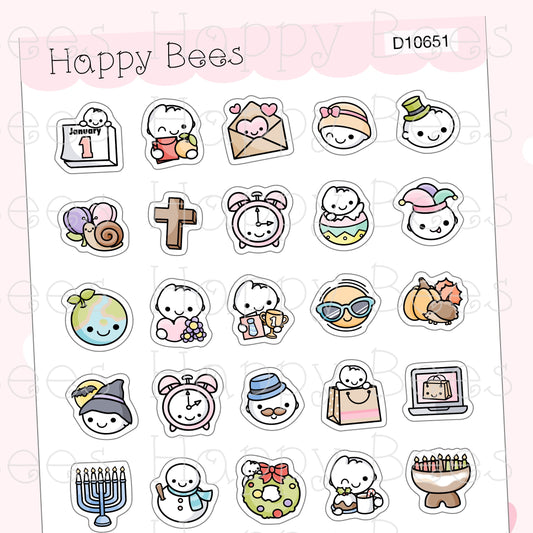 Holiday Icons - Cute Doodles Functional Planner Stickers D10651