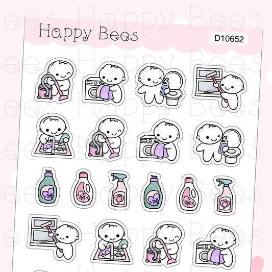 Spring Cleaning Doodles - Cute Chores Household Planner Stickers D10652