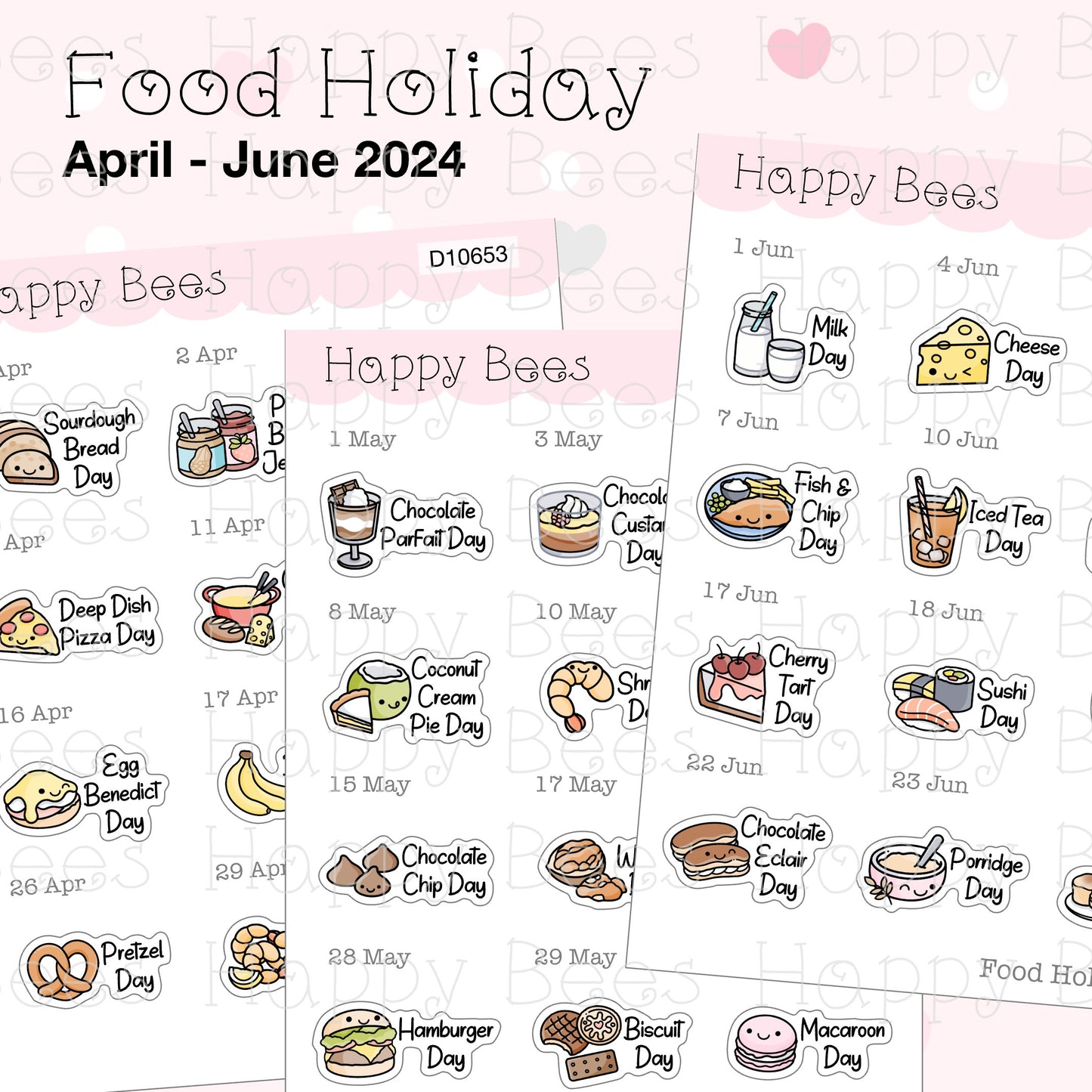 Food Holiday Doodles / April to June 2024 - Cute Festival Planner Stickers D10653