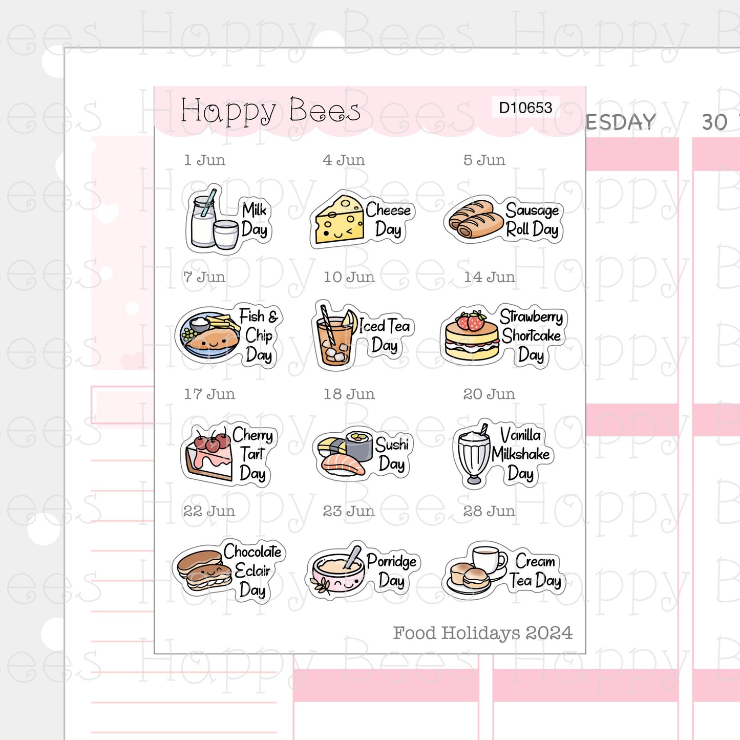 Food Holiday Doodles / April to June 2024 - Cute Festival Planner Stickers D10653