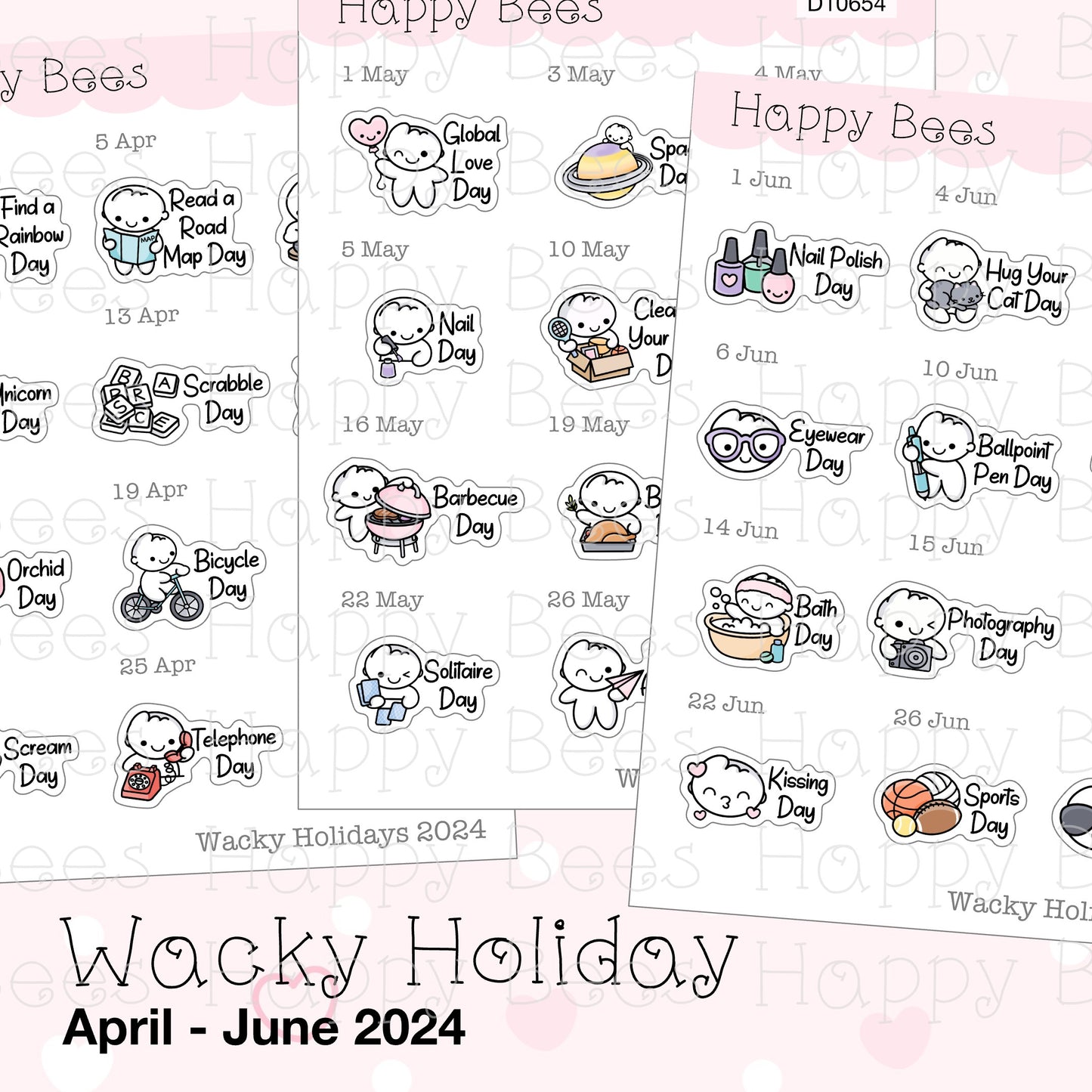 Wacky Holiday Doodles / April to June 2024 - Cute Journal Planner Stickers D10654