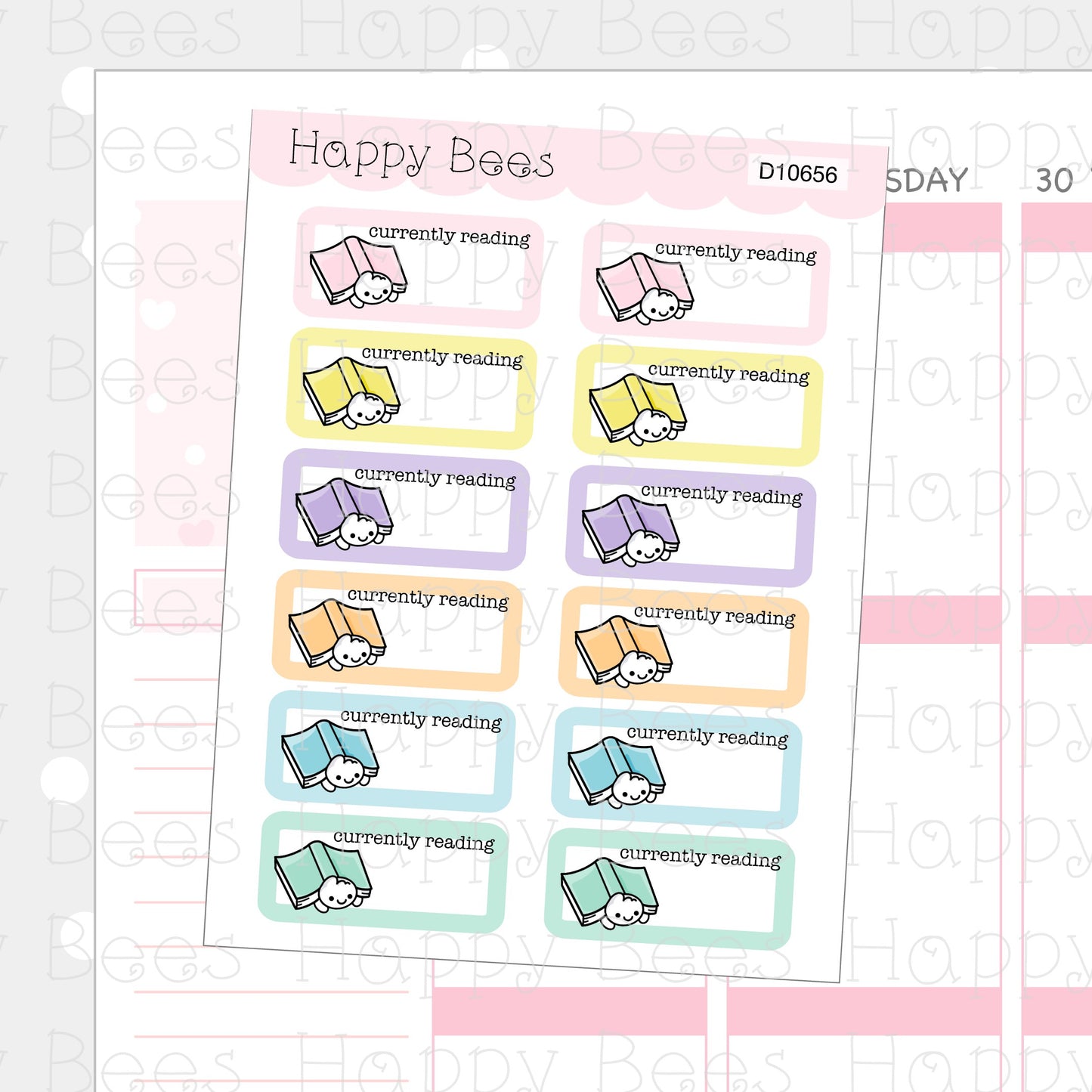 Currently Reading Boxes - Cute Hobonichi Cousin Books Planner Stickers D10656