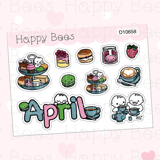 Afternoon Tea Deco Sheet / April - Cute Doodles Planner Stickers D10658