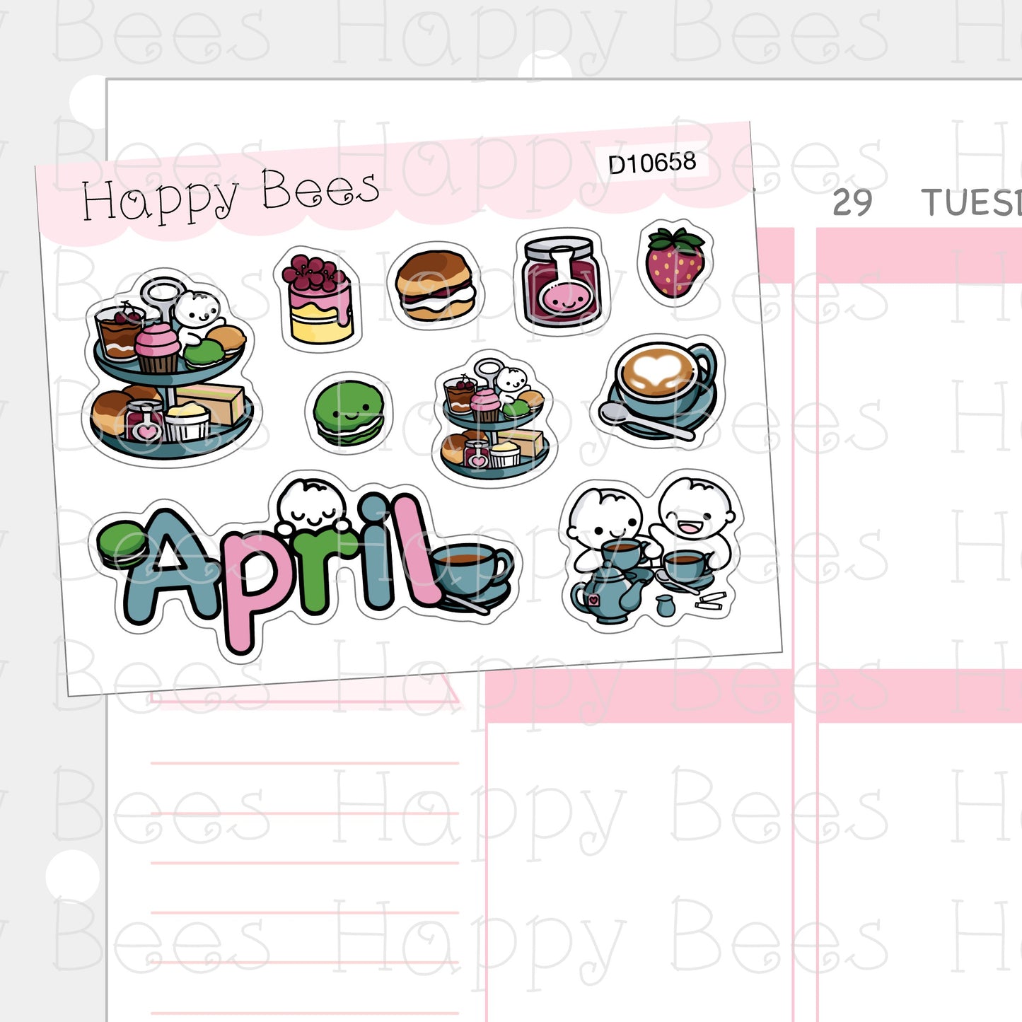 Afternoon Tea Deco Sheet / April - Cute Doodles Planner Stickers D10658