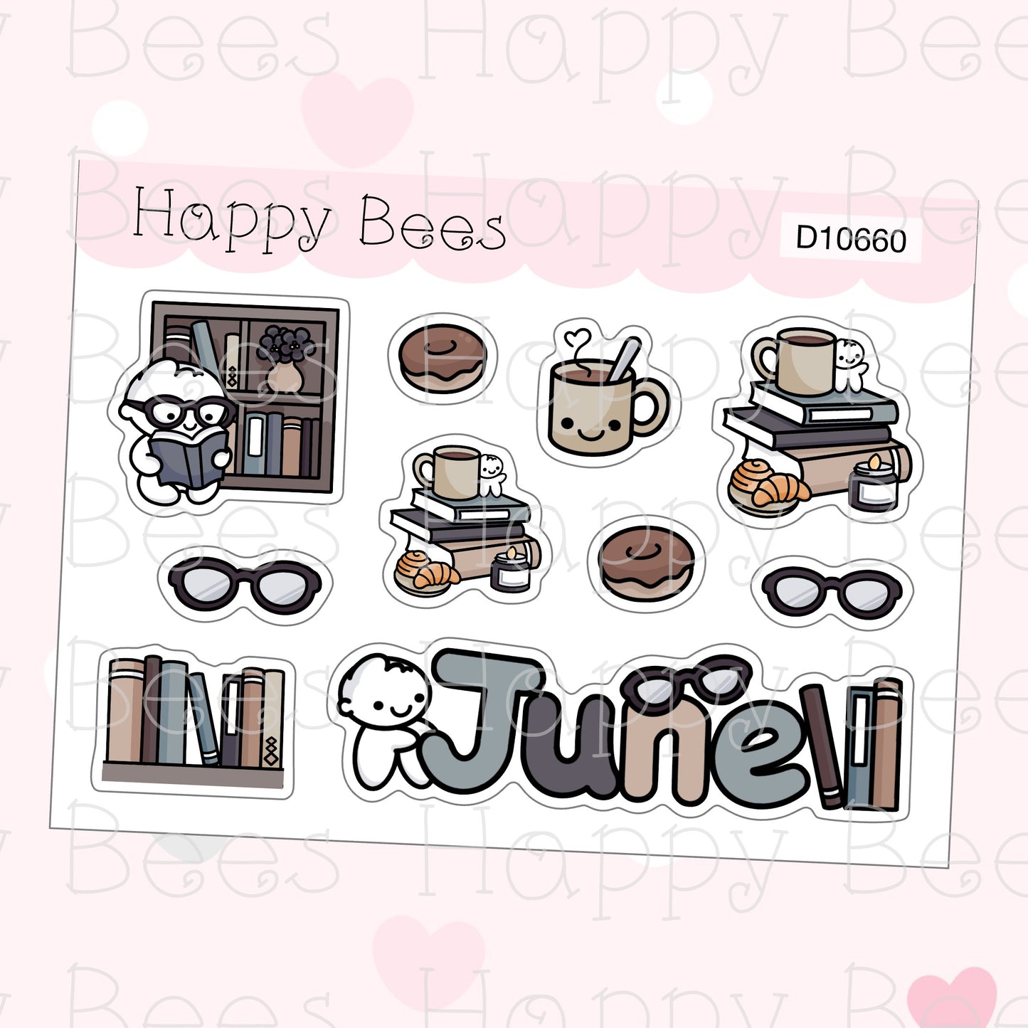 Book Nerd Deco Sheet / June - Cute Doodles Planner Stickers D10660