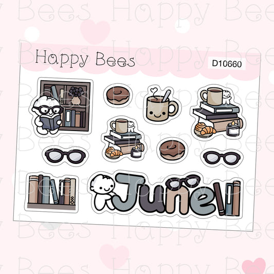 Book Nerd Deco Sheet / June - Cute Doodles Planner Stickers D10660