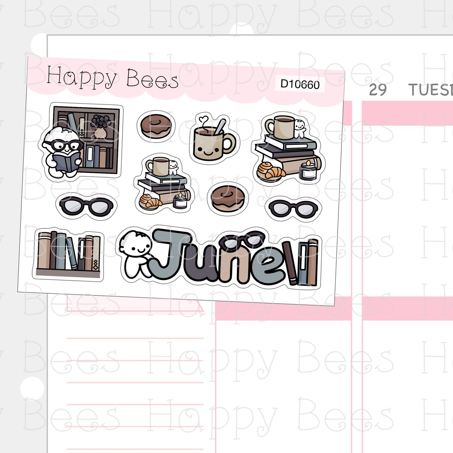 Book Nerd Deco Sheet / June - Cute Doodles Planner Stickers D10660