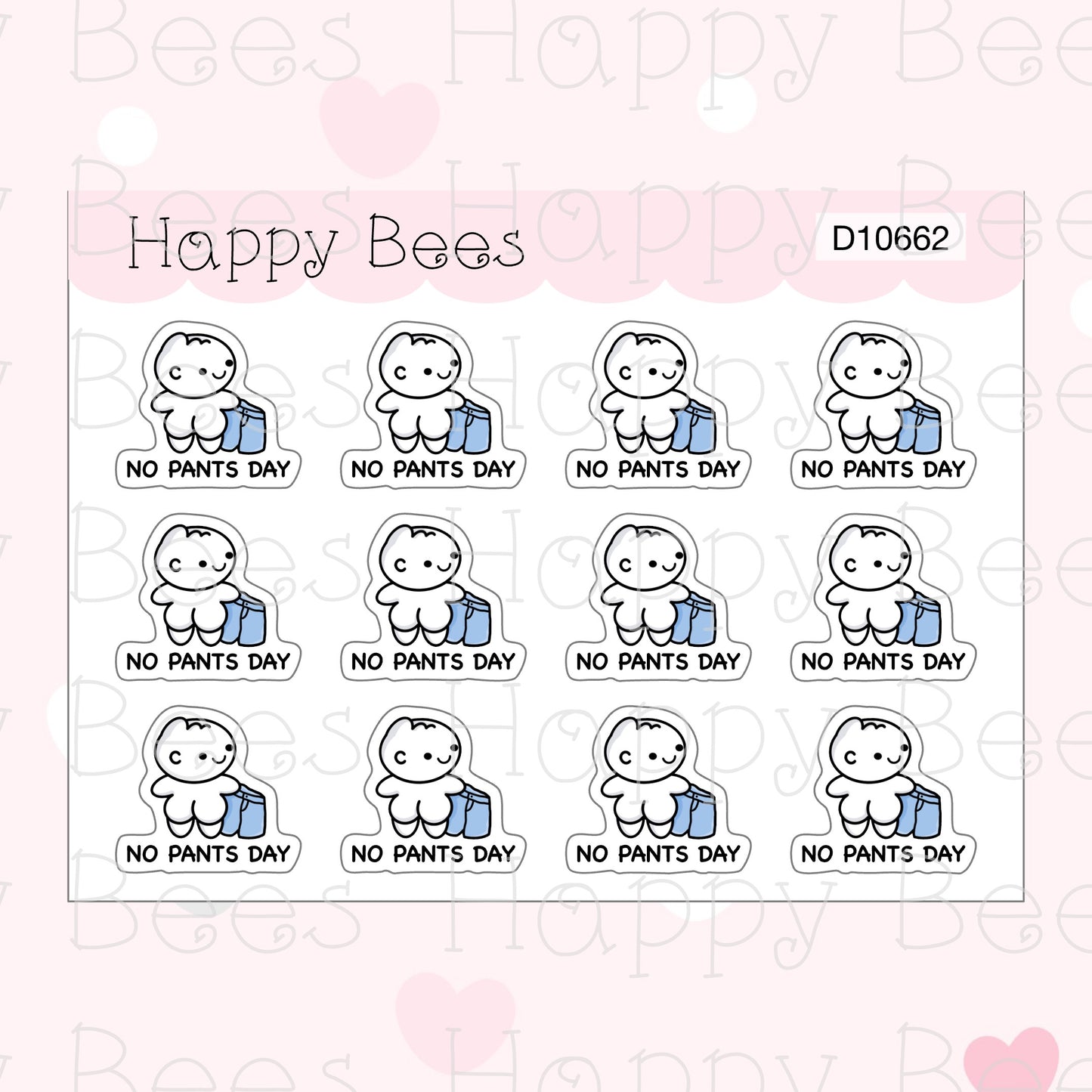 No Pants Day Doodles - Cute Fun Planner Stickers D10662