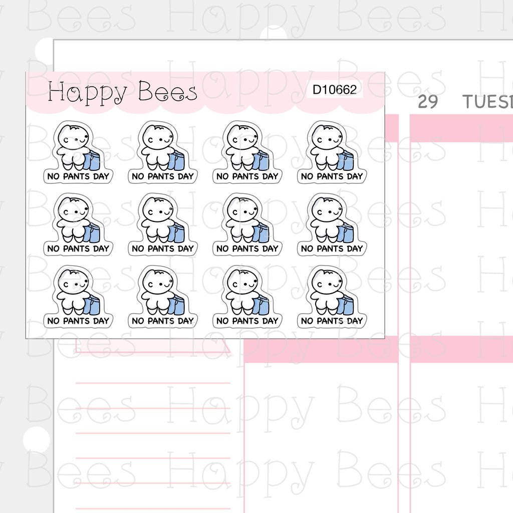 No Pants Day Doodles - Cute Fun Planner Stickers D10662