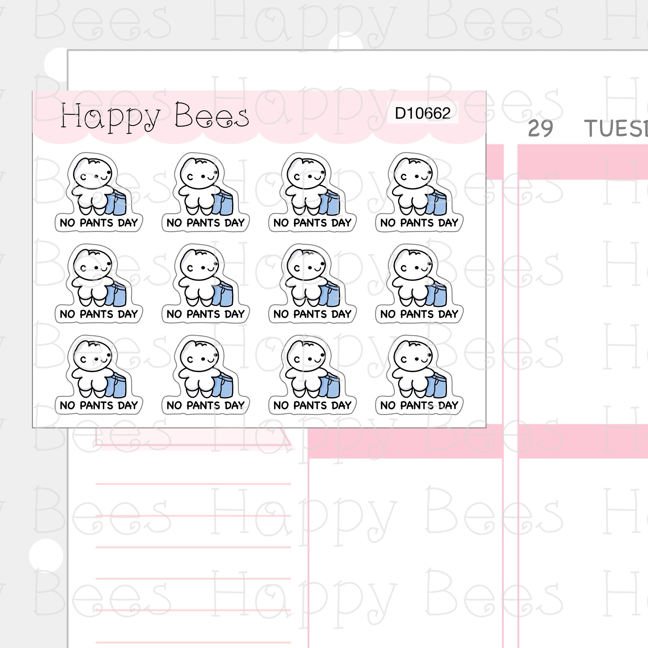 No Pants Day Doodles - Cute Fun Planner Stickers D10662